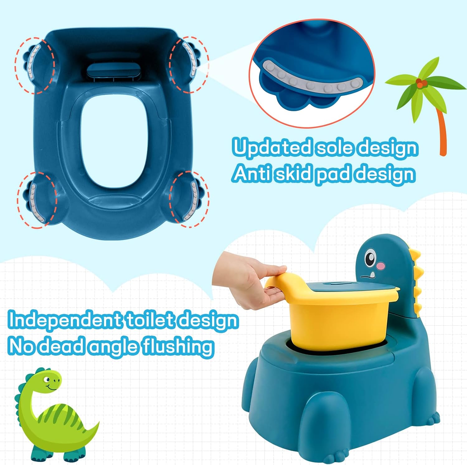 Vasino Per Bambini Portatile a Dinosauri, Blu - immagine 4