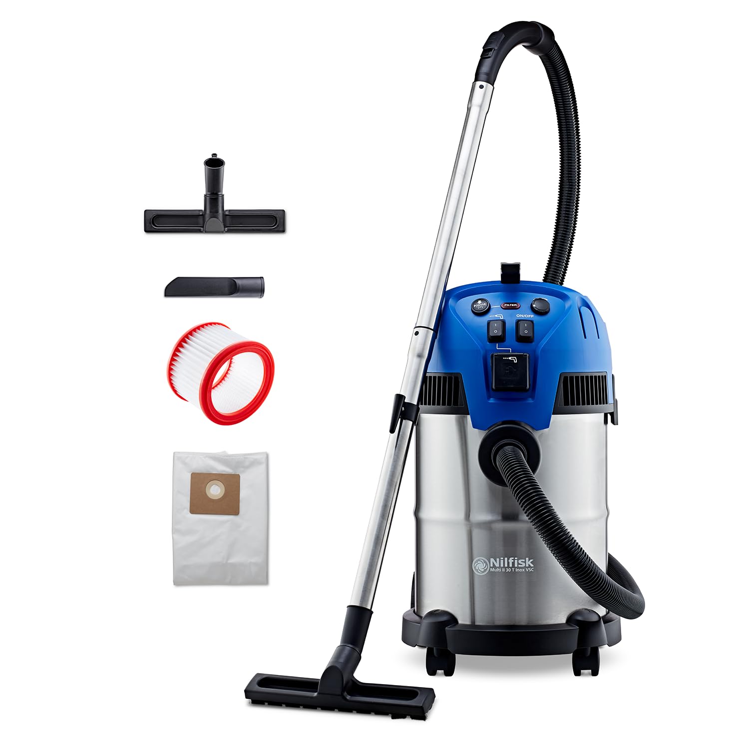 Nilfisk Multi II 30L T Inox - Aspiratore Solidi e Liquidi 1400W