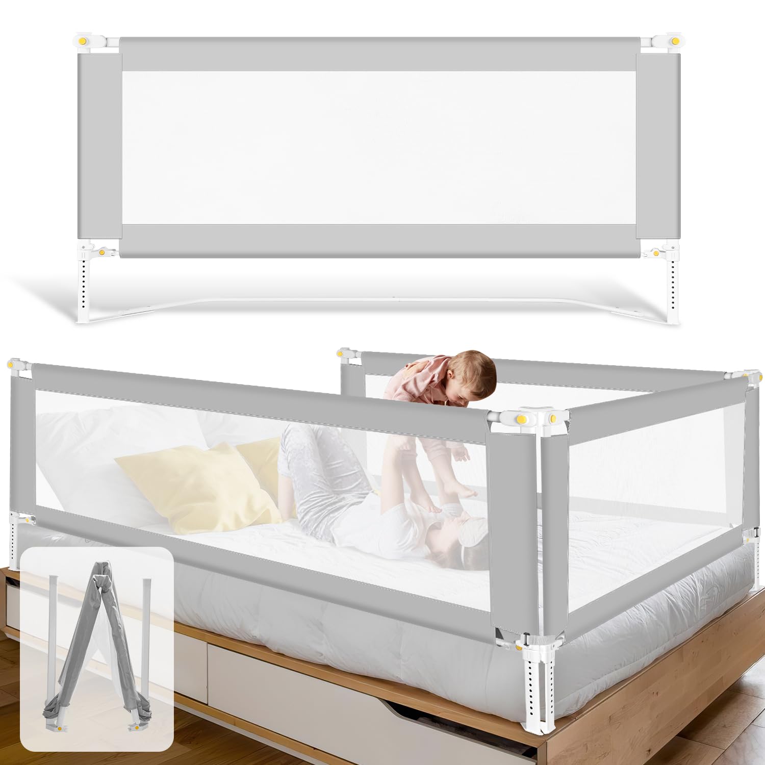 Fiqops Griglia di Protezione Letto 200cm, Grigio