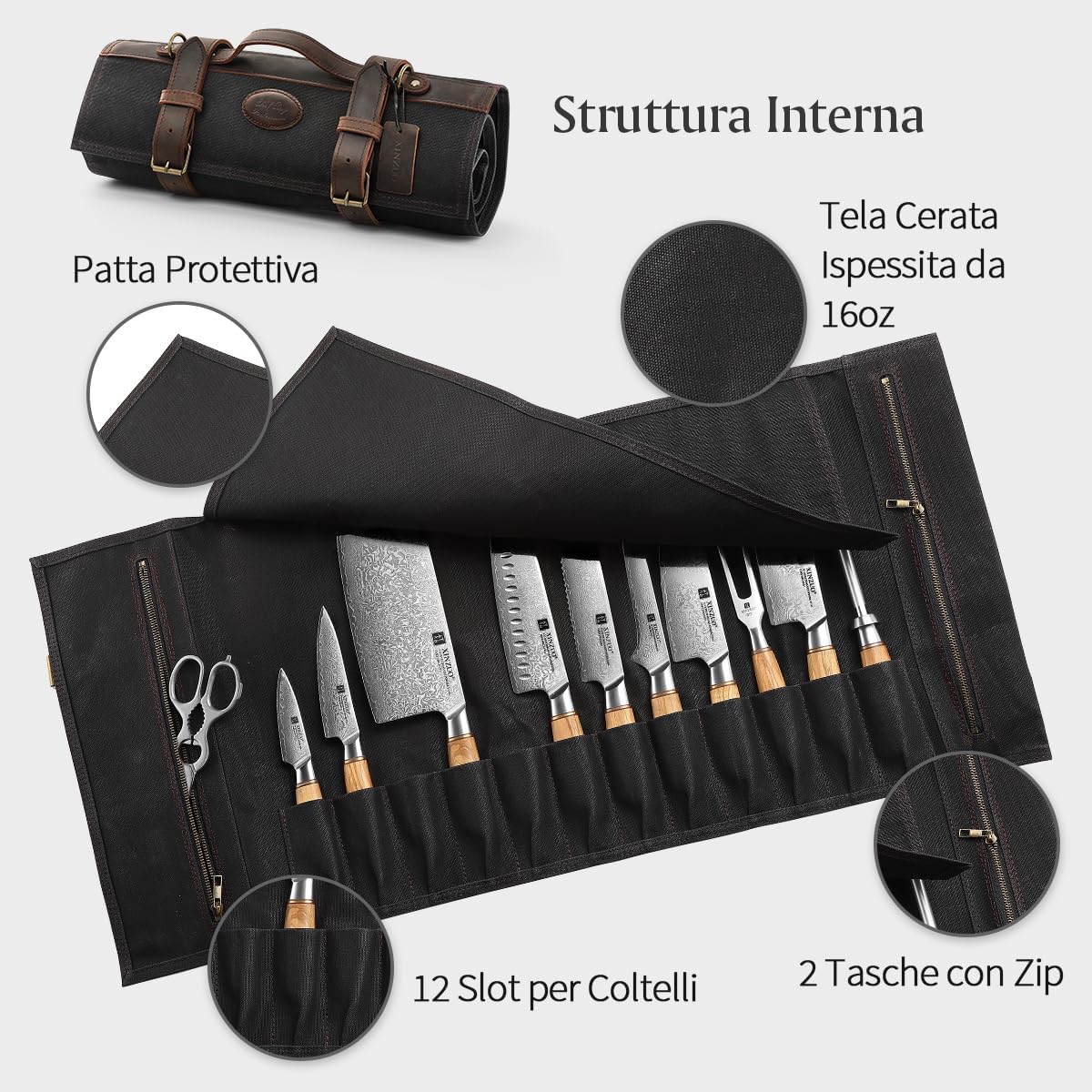 XINZUO Borsa a Rotolo per Coltelli da Chef Nera - immagine 2
