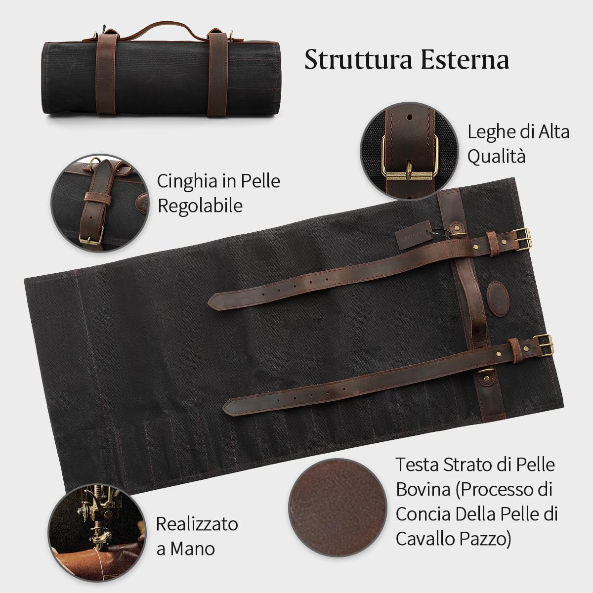 XINZUO Borsa a Rotolo per Coltelli da Chef Nera - immagine 3