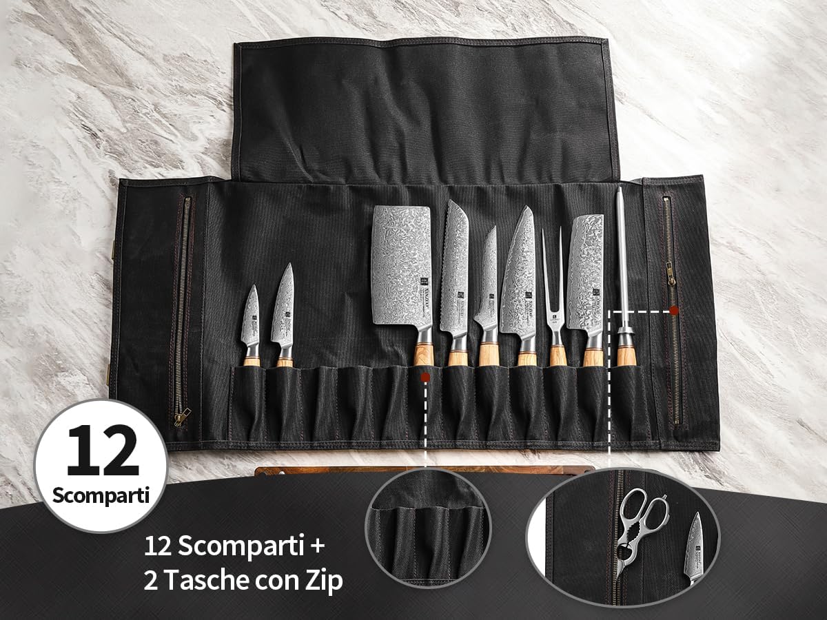 XINZUO Borsa a Rotolo per Coltelli da Chef Nera - immagine 7