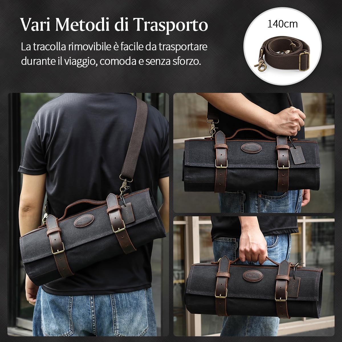 XINZUO Borsa a Rotolo per Coltelli da Chef Nera - immagine 8