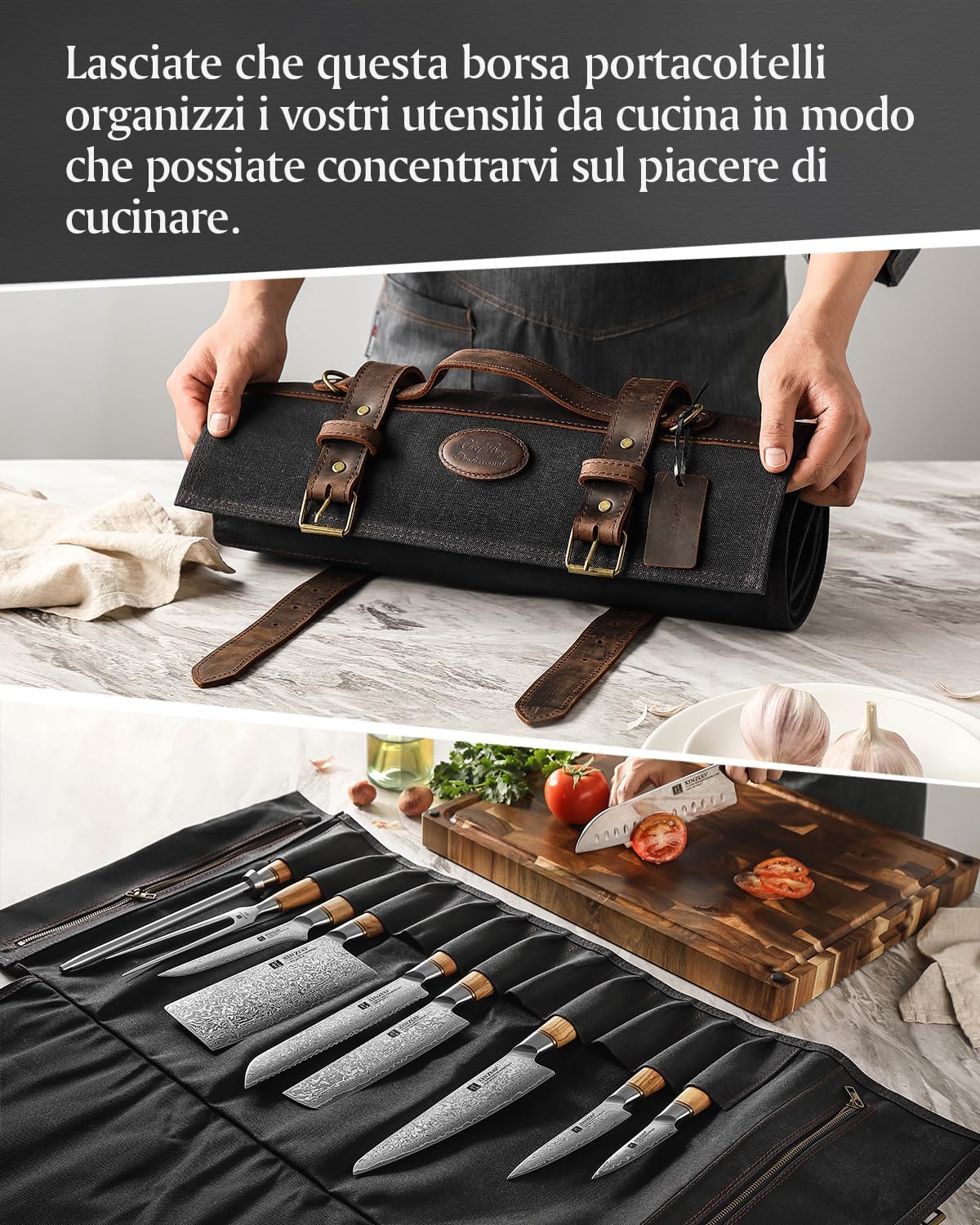 XINZUO Borsa a Rotolo per Coltelli da Chef Nera - immagine 9