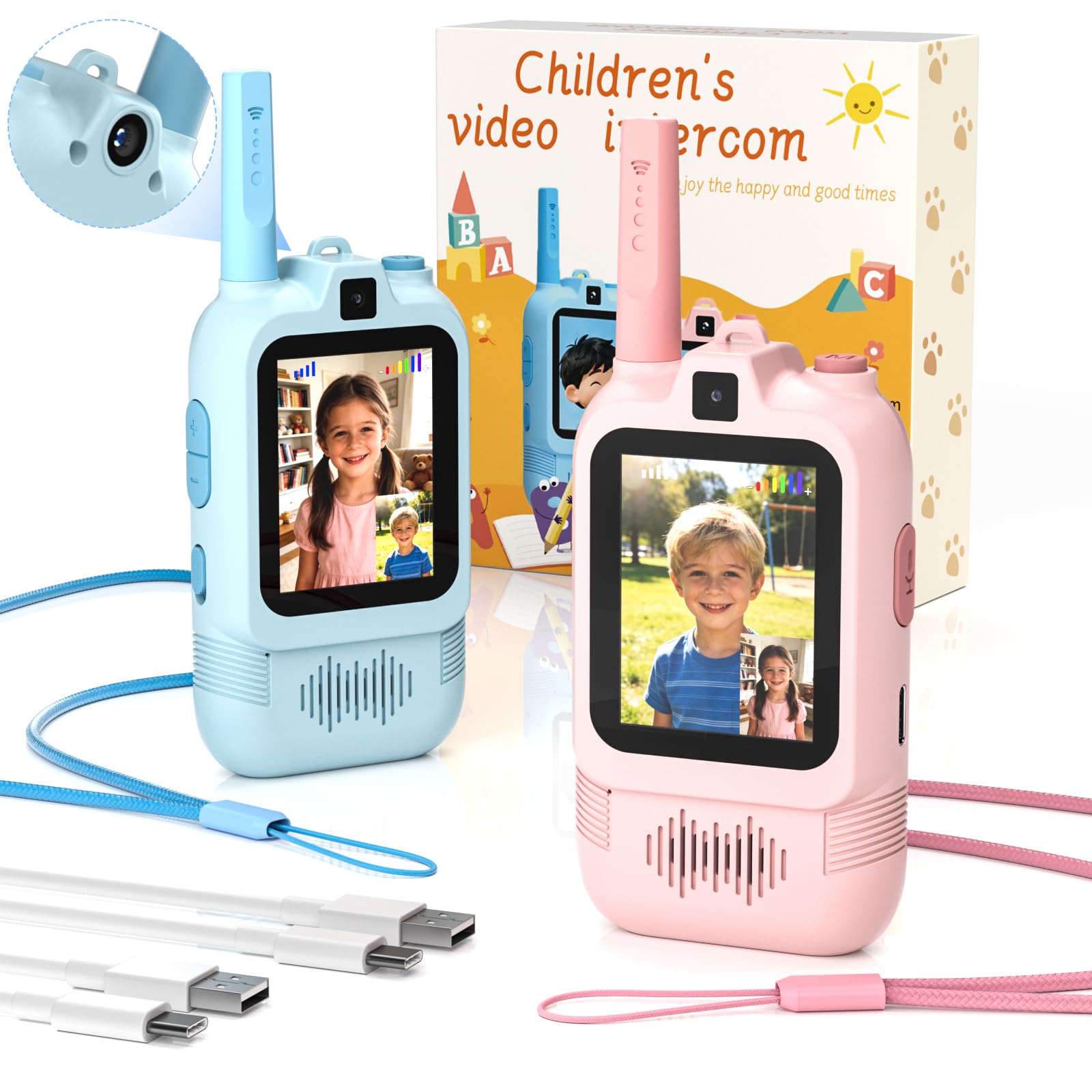 Walkie Talkie Bambini Ricaricabile con Doppia Telecamera HD
