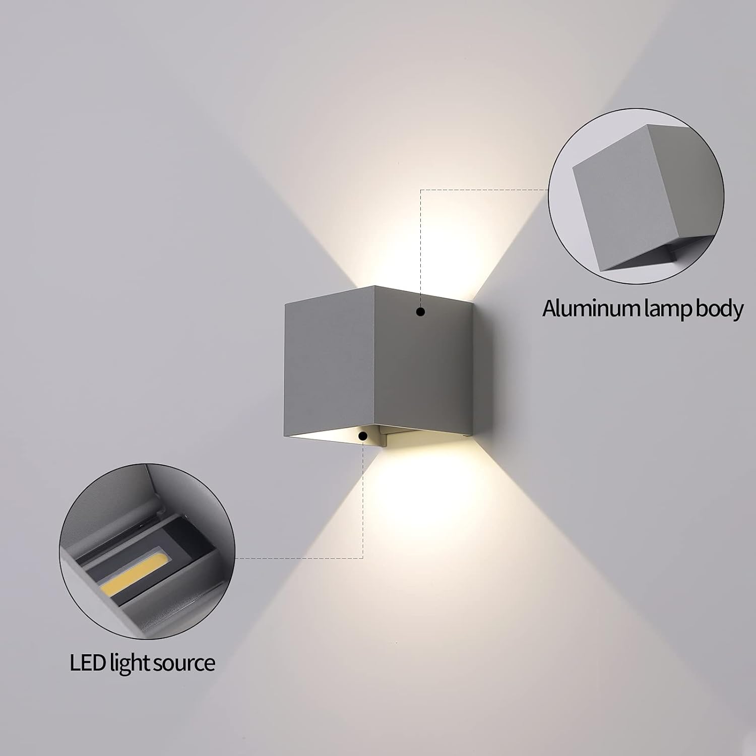 Fupe 2 Applique Parete Esterno Interno LED Grigio 12W - immagine 5