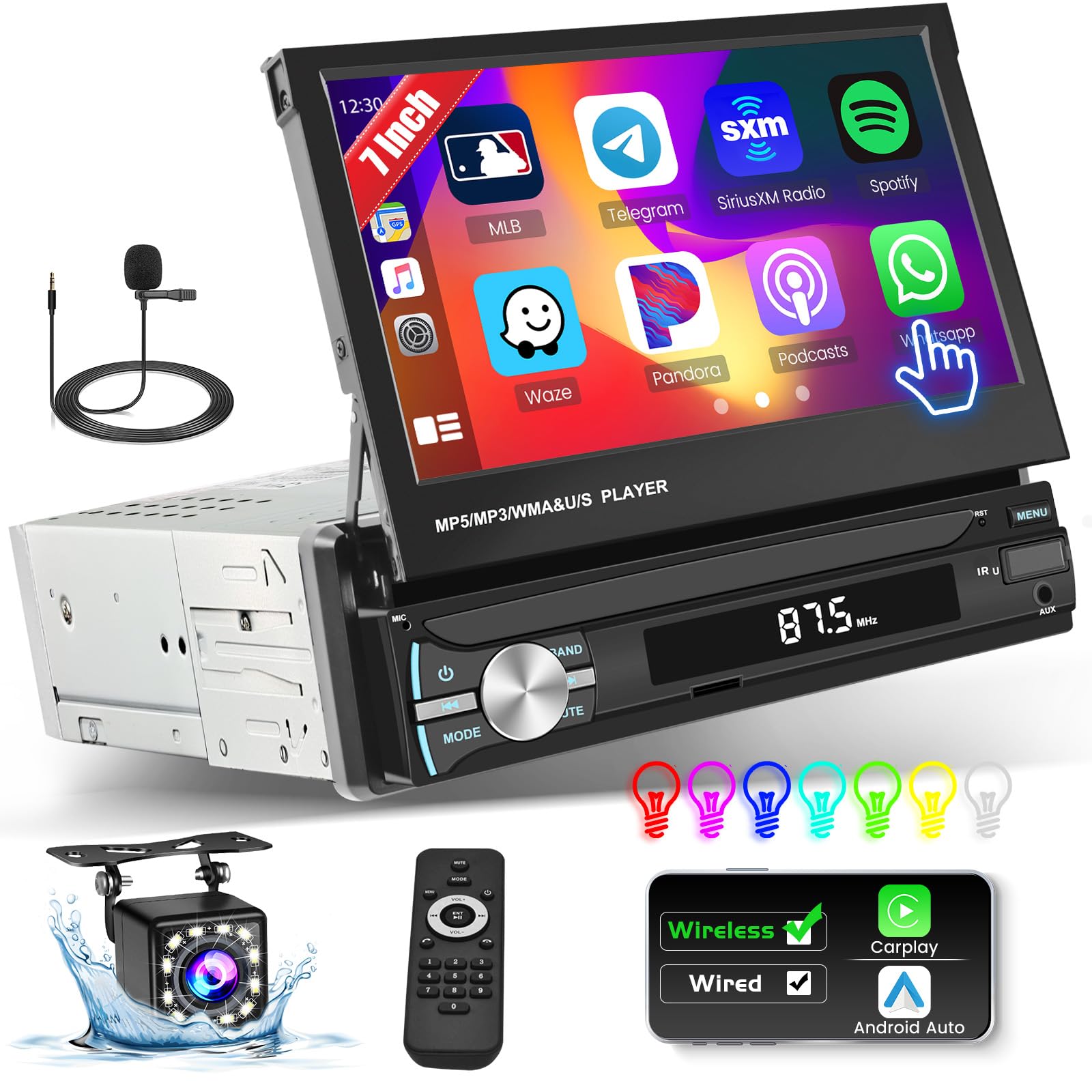 Hikity Autoradio 1 Din con Carplay e Android Auto Wireless