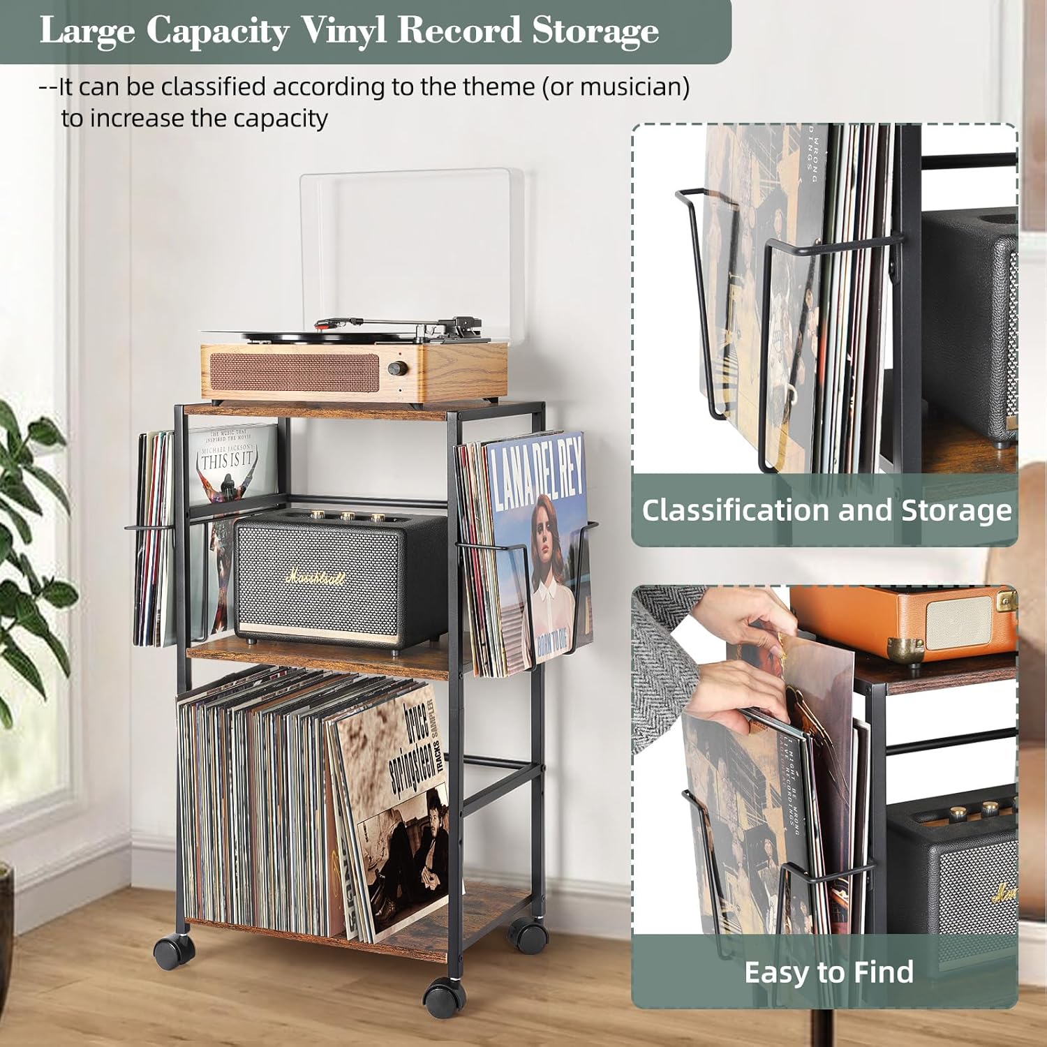 Bikoney Porta Giradischi Vinili Rotolando Vintage - immagine 2