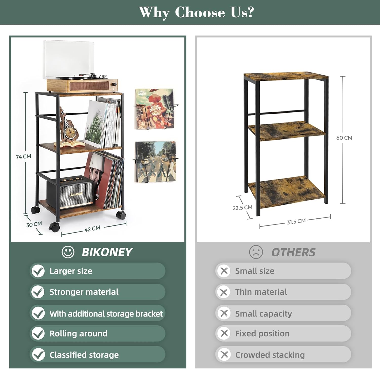 Bikoney Porta Giradischi Vinili Rotolando Vintage - immagine 3