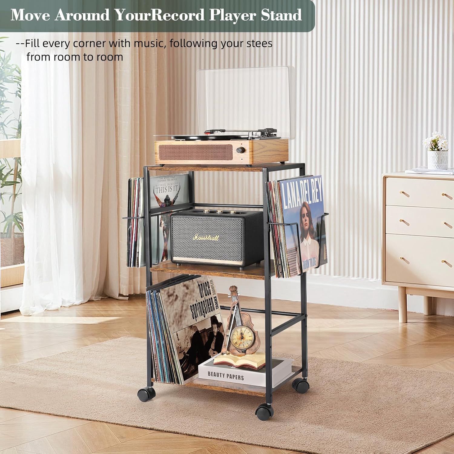 Bikoney Porta Giradischi Vinili Rotolando Vintage - immagine 4