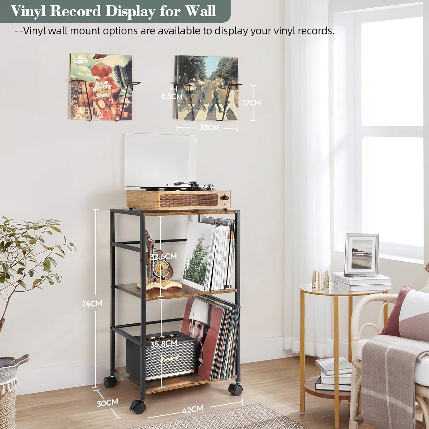 Bikoney Porta Giradischi Vinili Rotolando Vintage - immagine 5