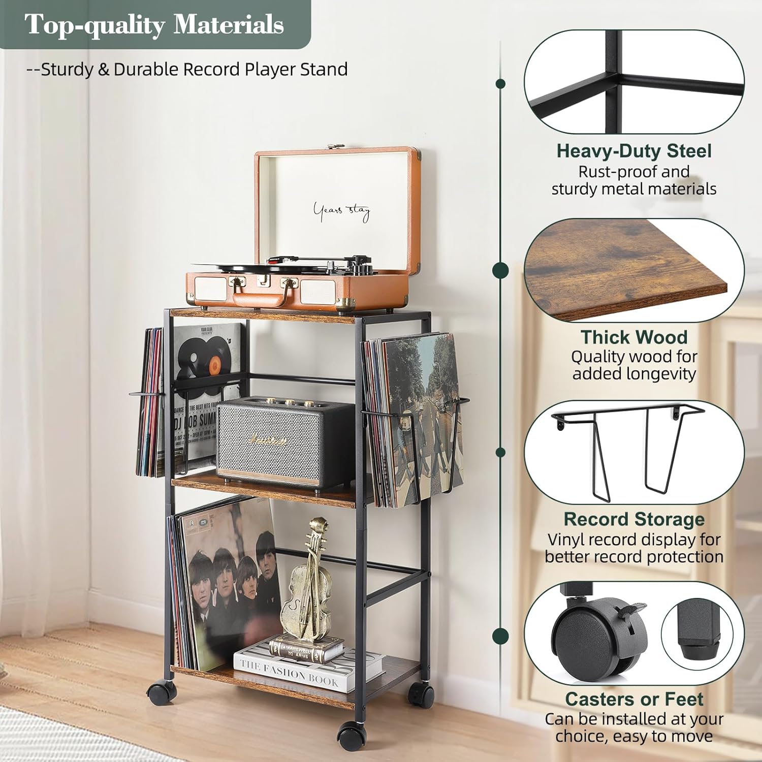 Bikoney Porta Giradischi Vinili Rotolando Vintage - immagine 6