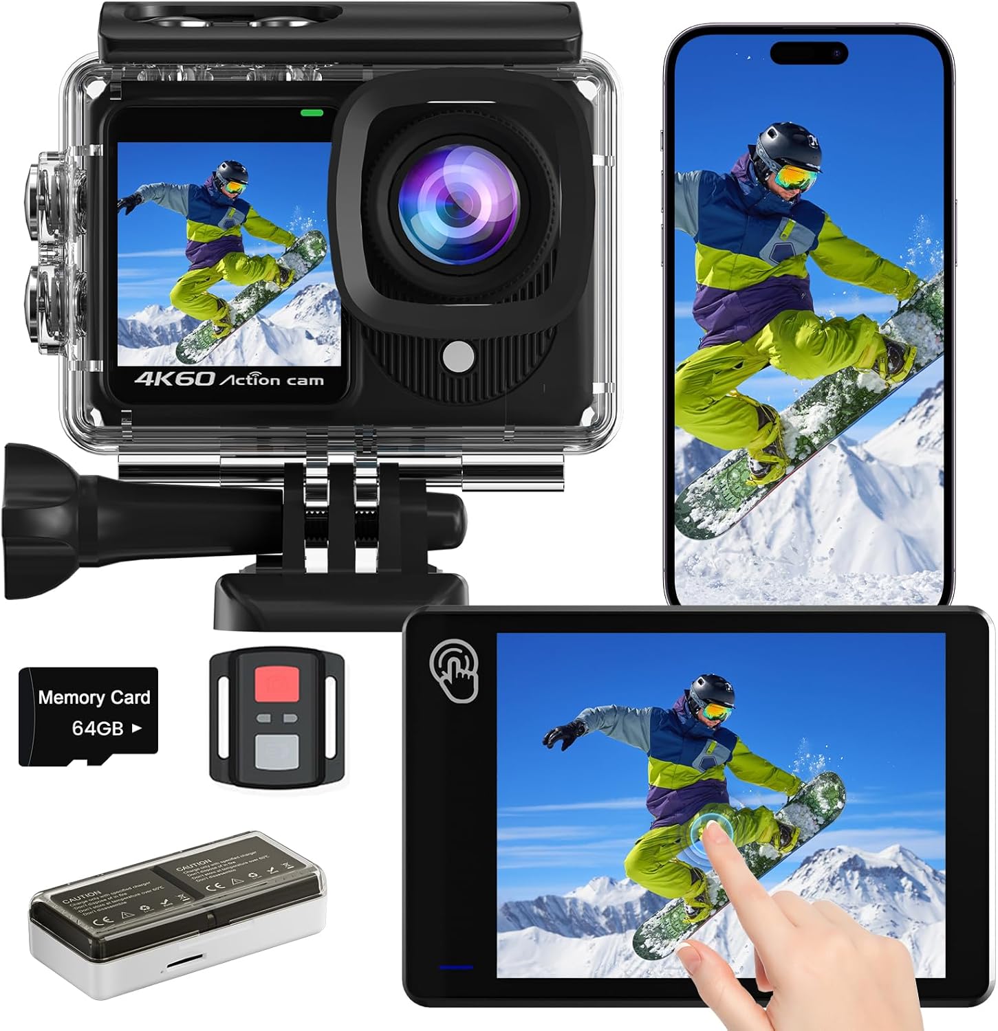 Action Cam Dualscreen 4K60FPS con Scheda 64G - immagine 1