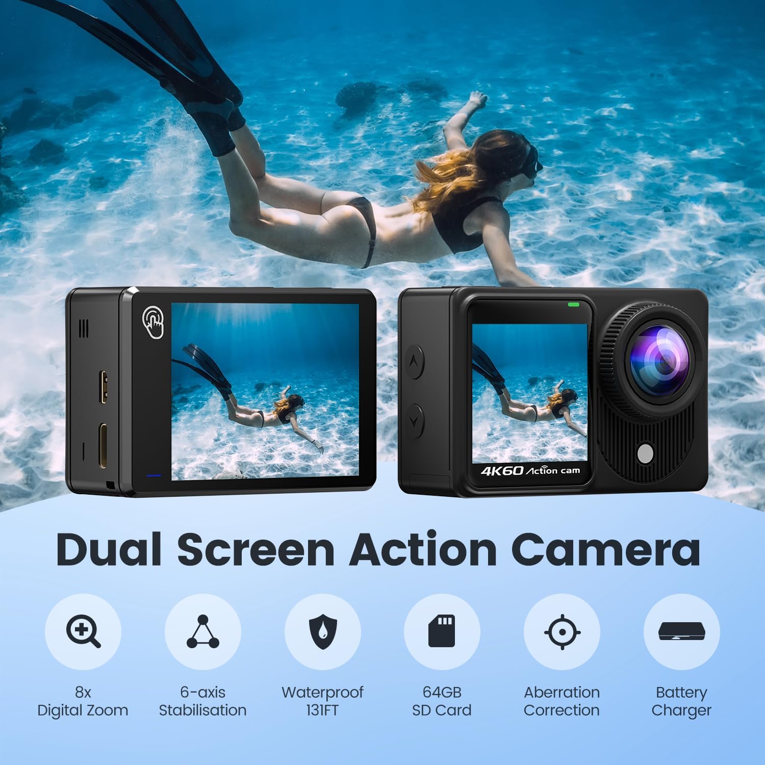 Action Cam Dualscreen 4K60FPS con Scheda 64G - immagine 2