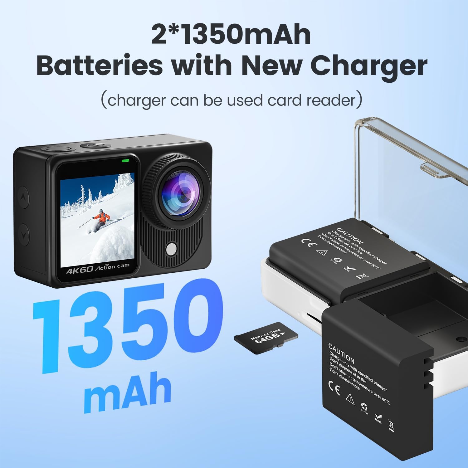 Action Cam Dualscreen 4K60FPS con Scheda 64G - immagine 5