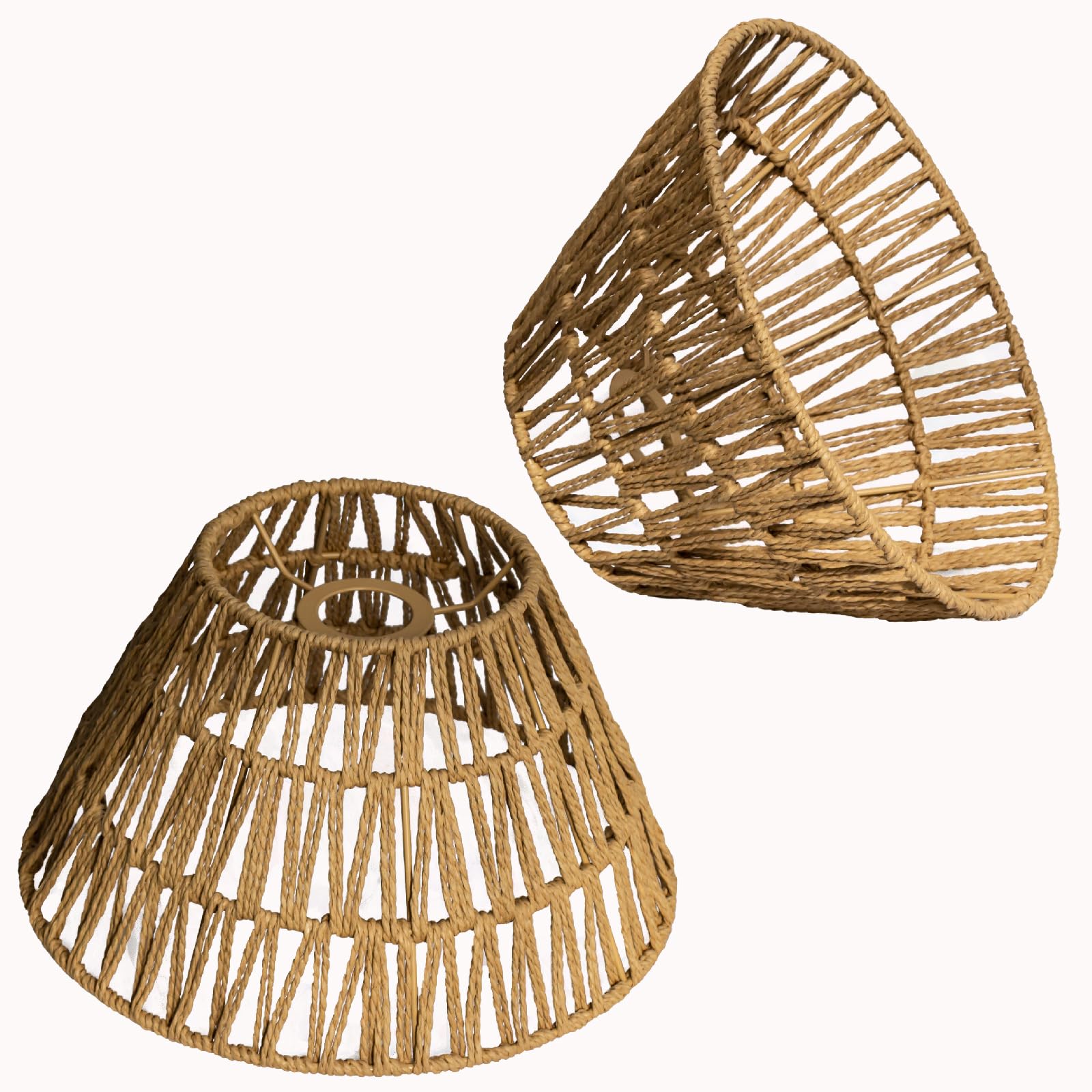 2 Paralumi Rustici Rattan Intrecciati E27, Nero-Bianco