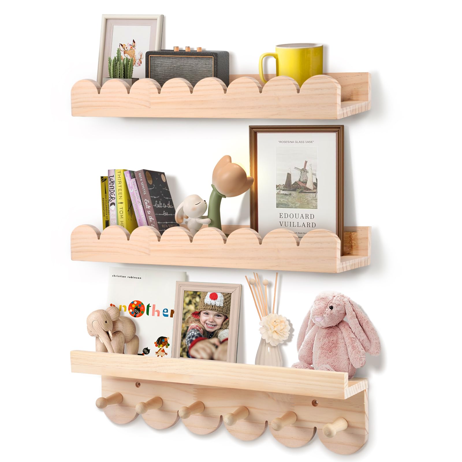 Montessori Set 3 scaffali da parete per bambini 40 cm