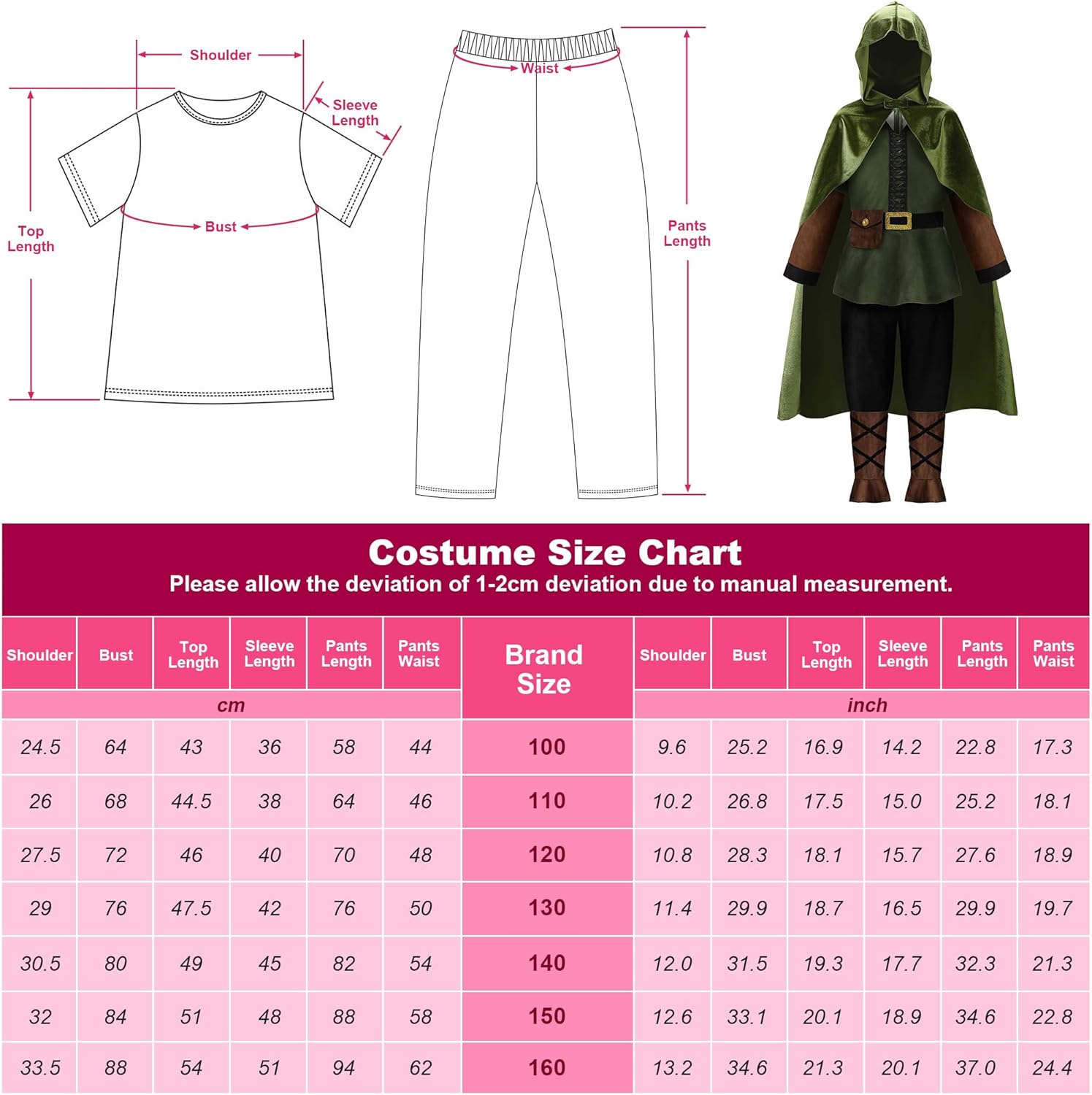 ReliBeauty Costume da Arciere per Bambini con Mantello - immagine 4