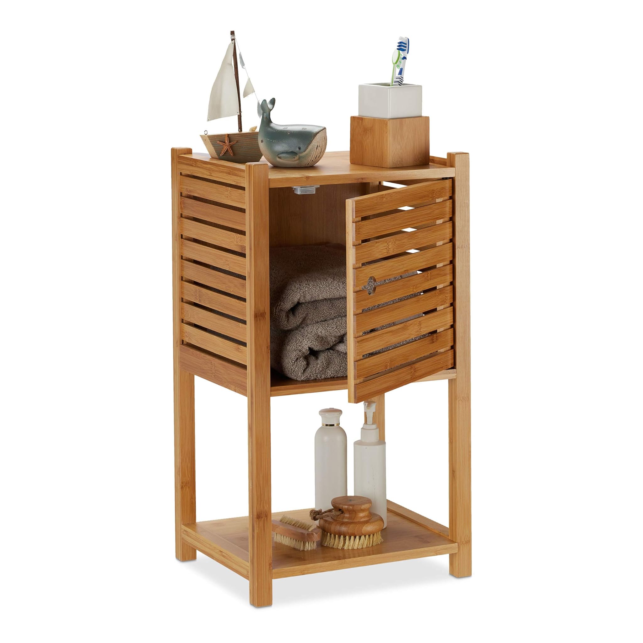Relaxdays Mobile Bagno Colonna in Bambù 62,5x35x29cm, Naturale