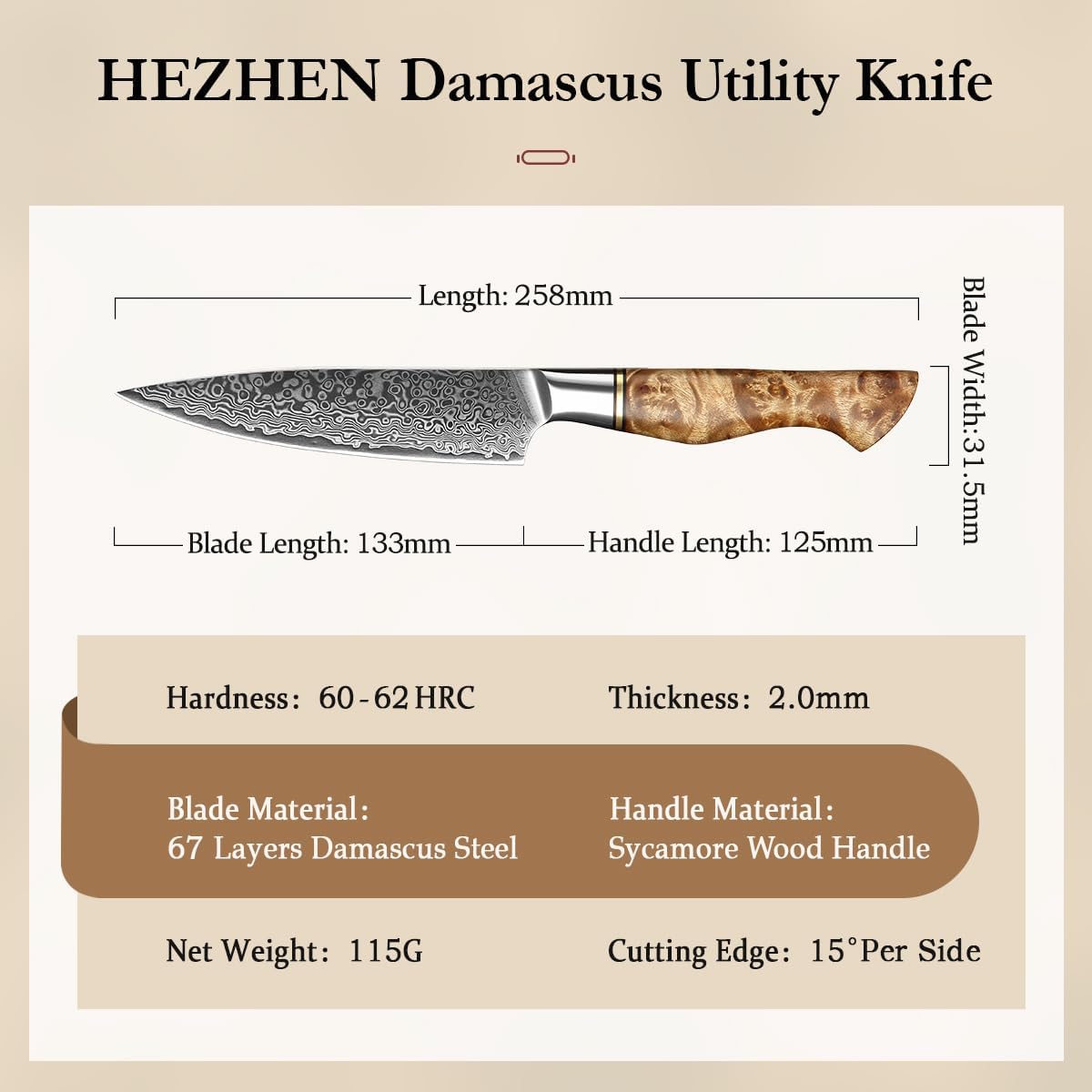 Hezhen Damasco Coltelli Universali VG10 - immagine 4