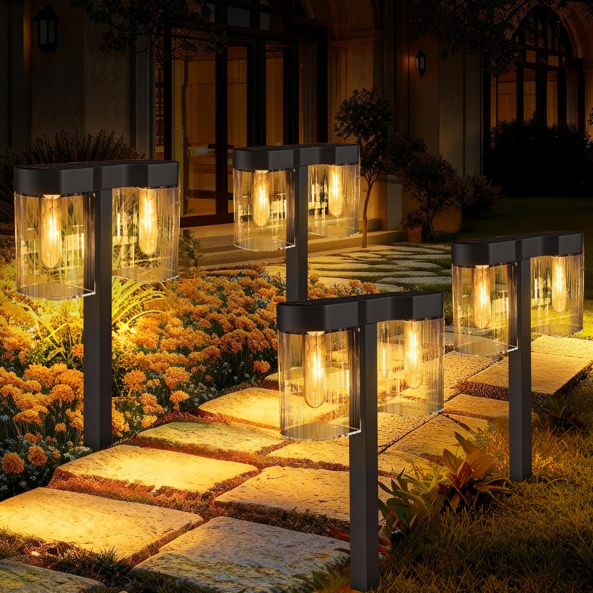 SOLARBABY Lampade solari per esterni, giardino, vintage, con luce bianca calda, in tungsteno, IP65, impermeabili, per esterni, terrazza, prato, cortile, balcone, decorazione