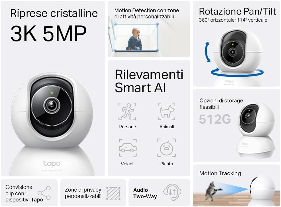 Tapo C230 3K 5MP Telecamera Wi-Fi Interno - immagine 3