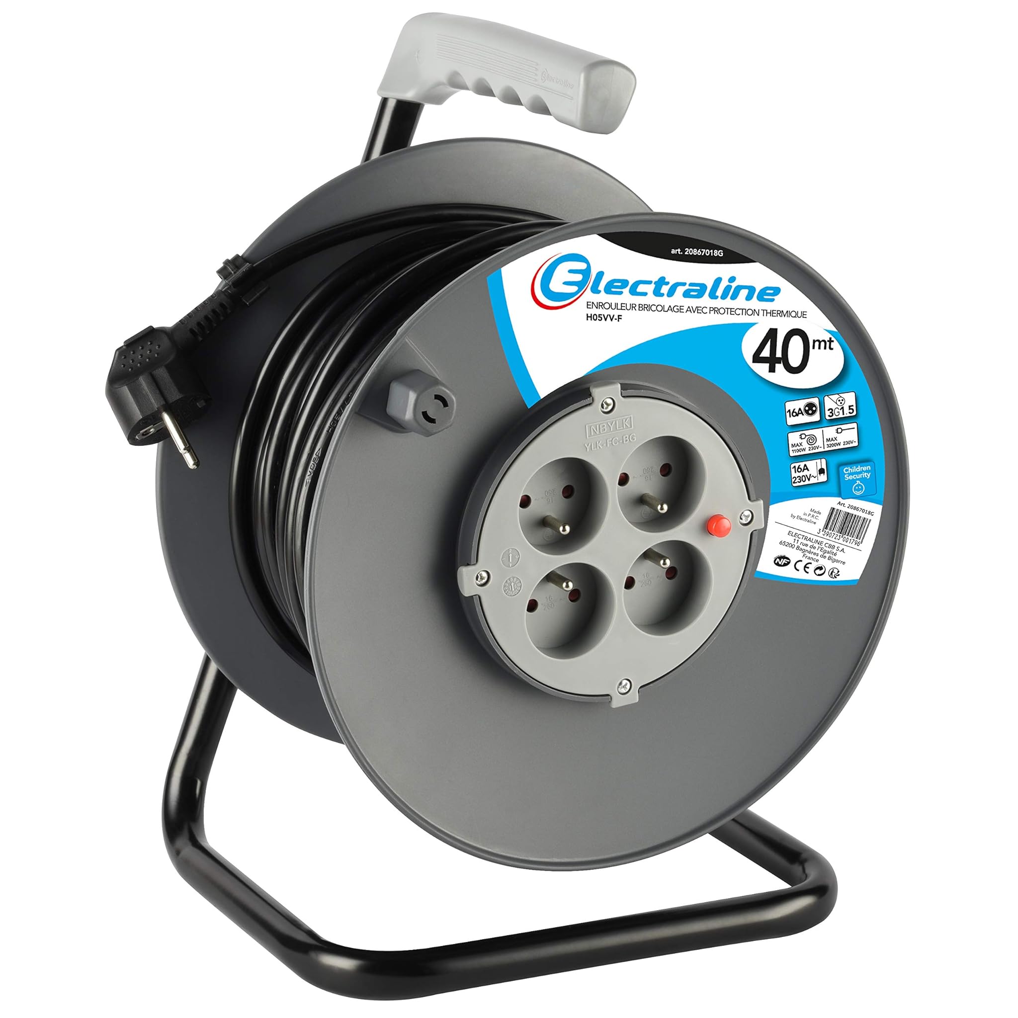 Electraline 20867018G - Avvolgicavo bricolage 40 m, colore: nero