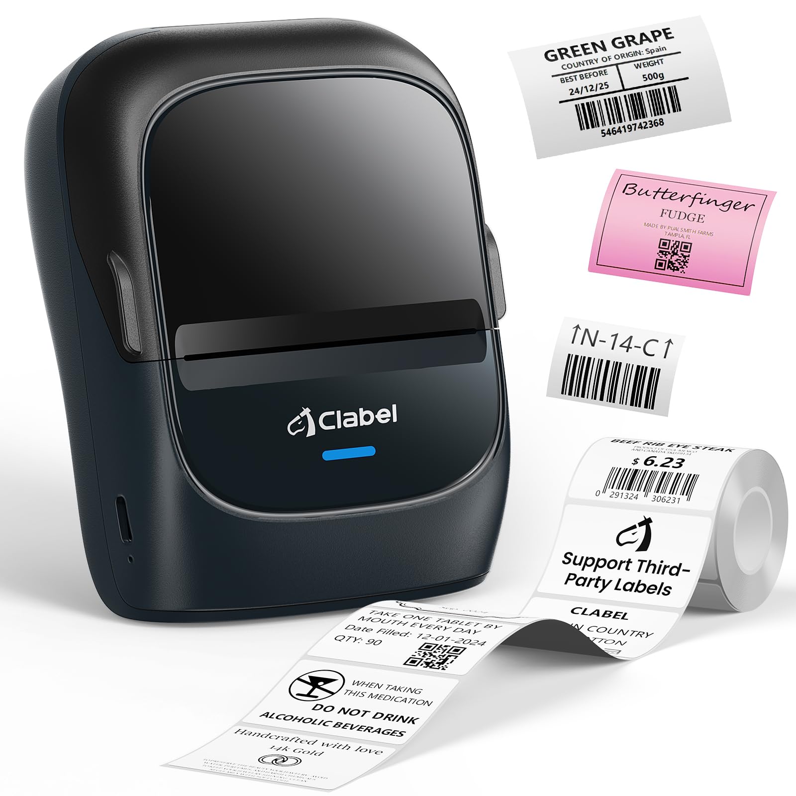 CLABEL Mini Stampante Etichette Portatile: 221B Bluetooth Termica Etichettatrice Adesive Codice a Barre Compatibile con iOS e Android Label Printer con 1 Rotolo di Etichette per Ufficio Casa(Blu)