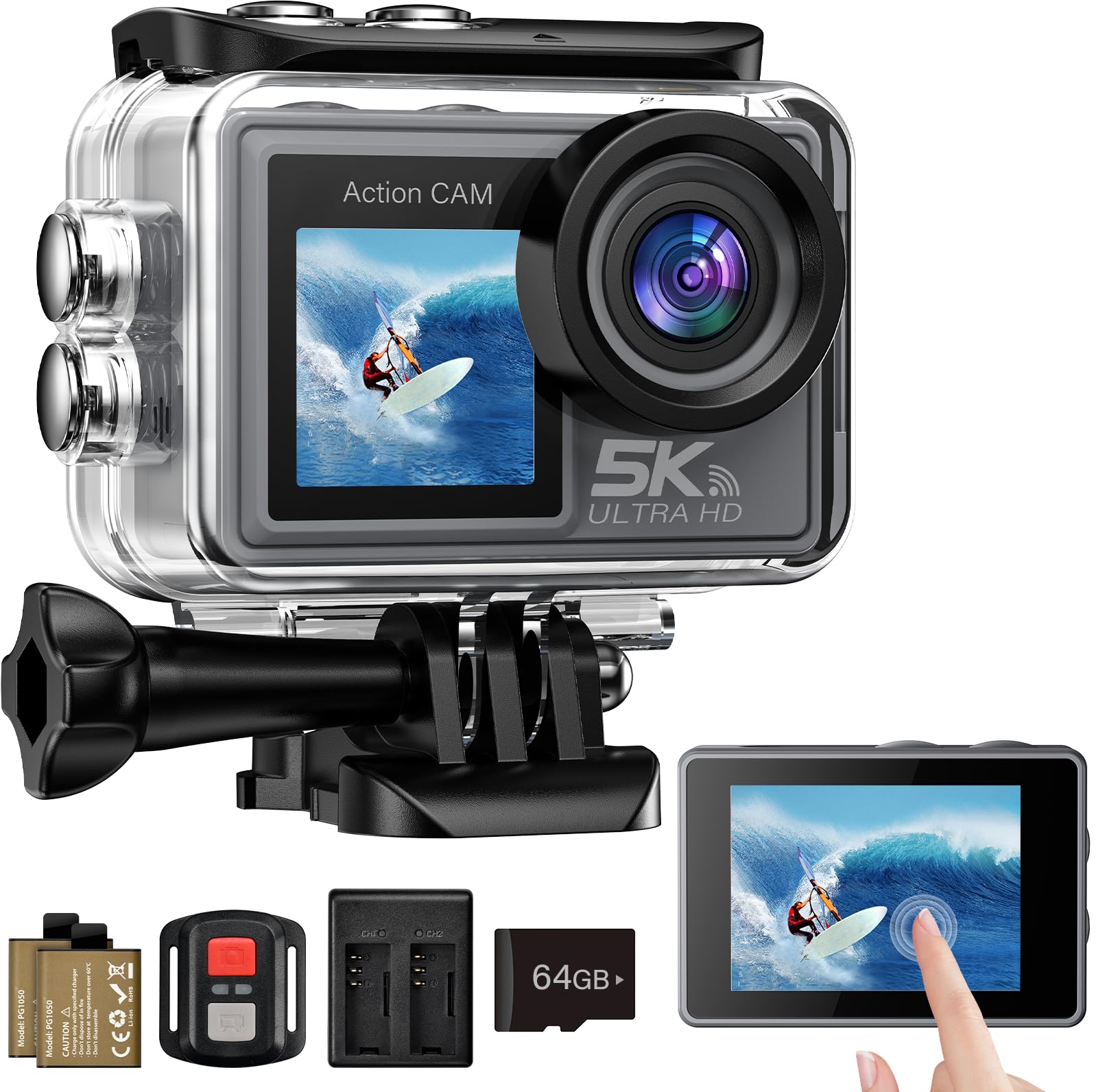 Action Cam 5K/4K 50MP Subacquea con SD 64GB