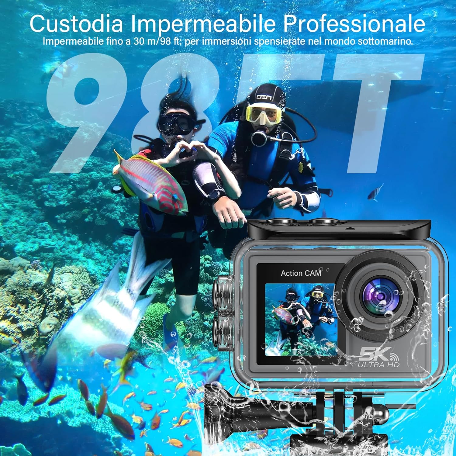 Action Cam 5K/4K 50MP Subacquea con SD 64GB - immagine 3