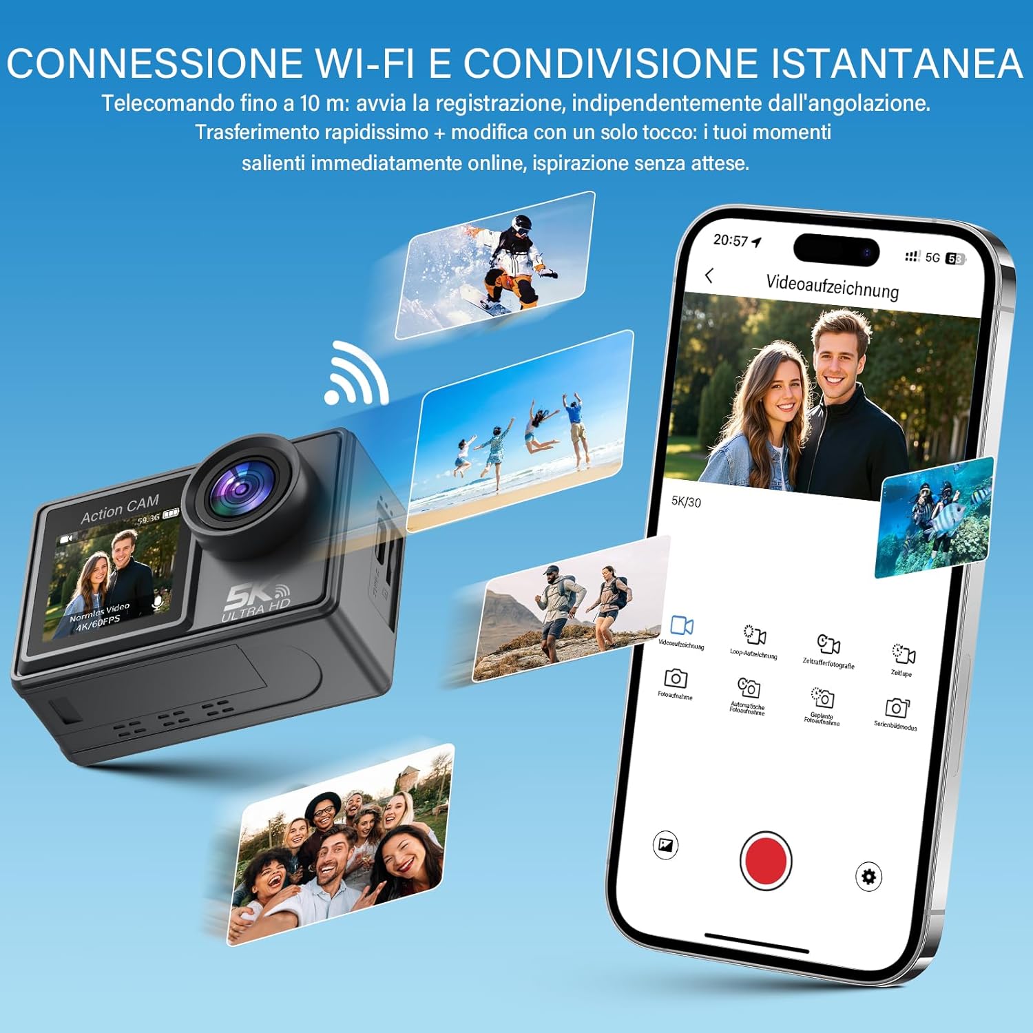 Action Cam 5K/4K 50MP Subacquea con SD 64GB - immagine 6