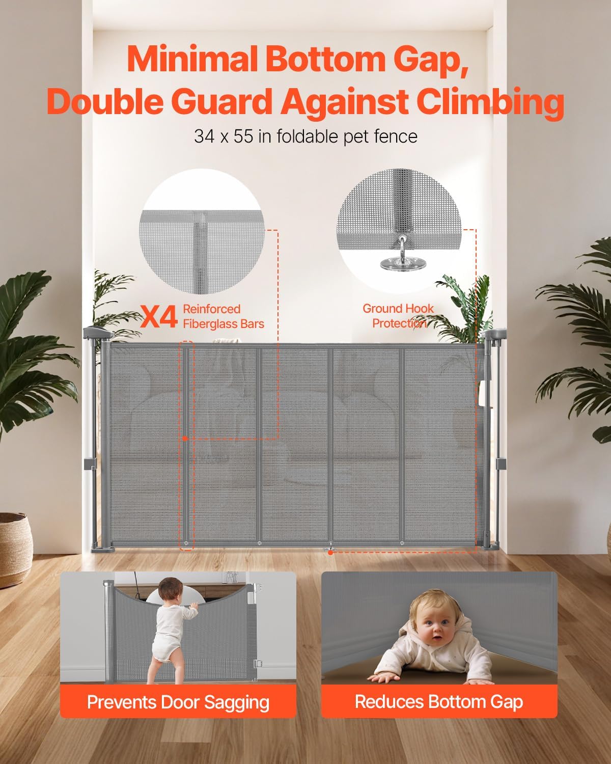 Vevor Cancelletto di Sicurezza a Rete Retrattile Grigio - immagine 2