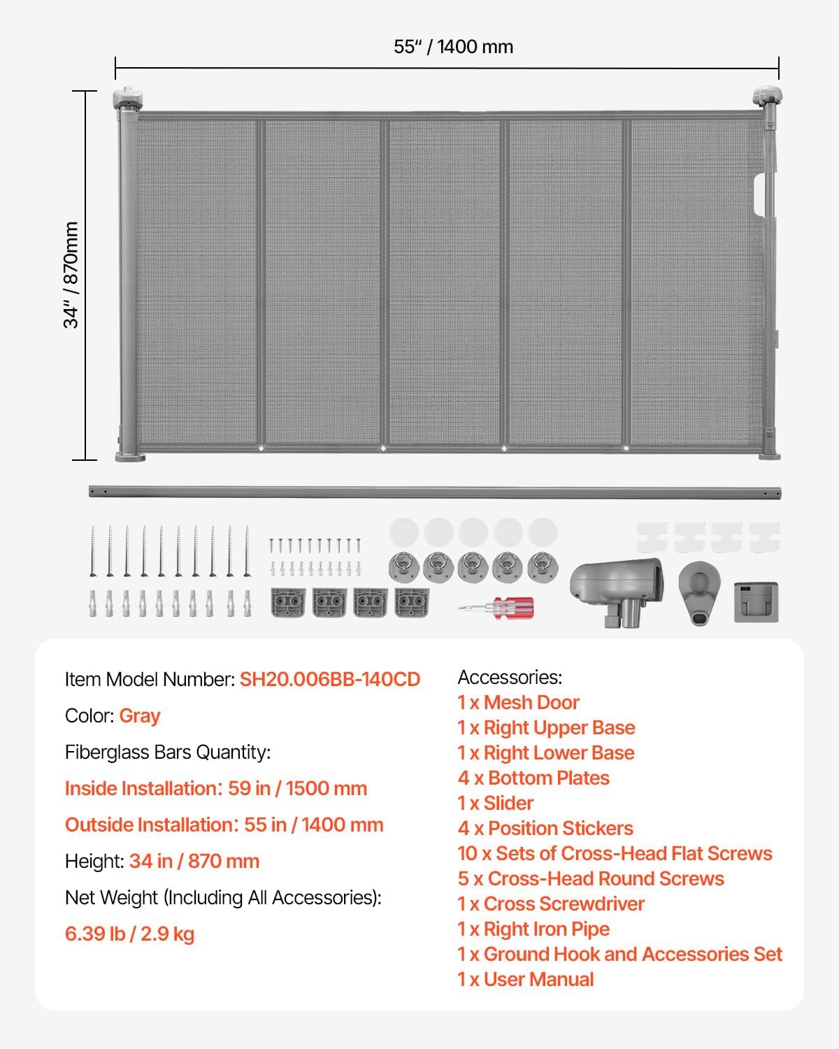 Vevor Cancelletto di Sicurezza a Rete Retrattile Grigio - immagine 7