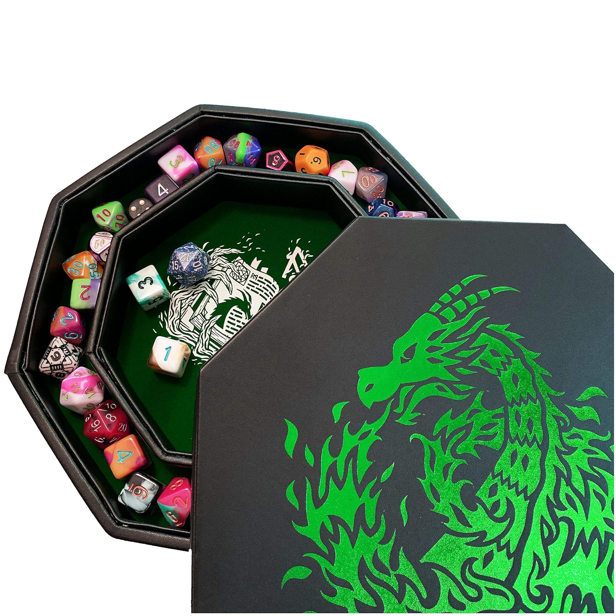 Fantasydice Green Fire Dragon - Vassoio per Dadi Ottagonale