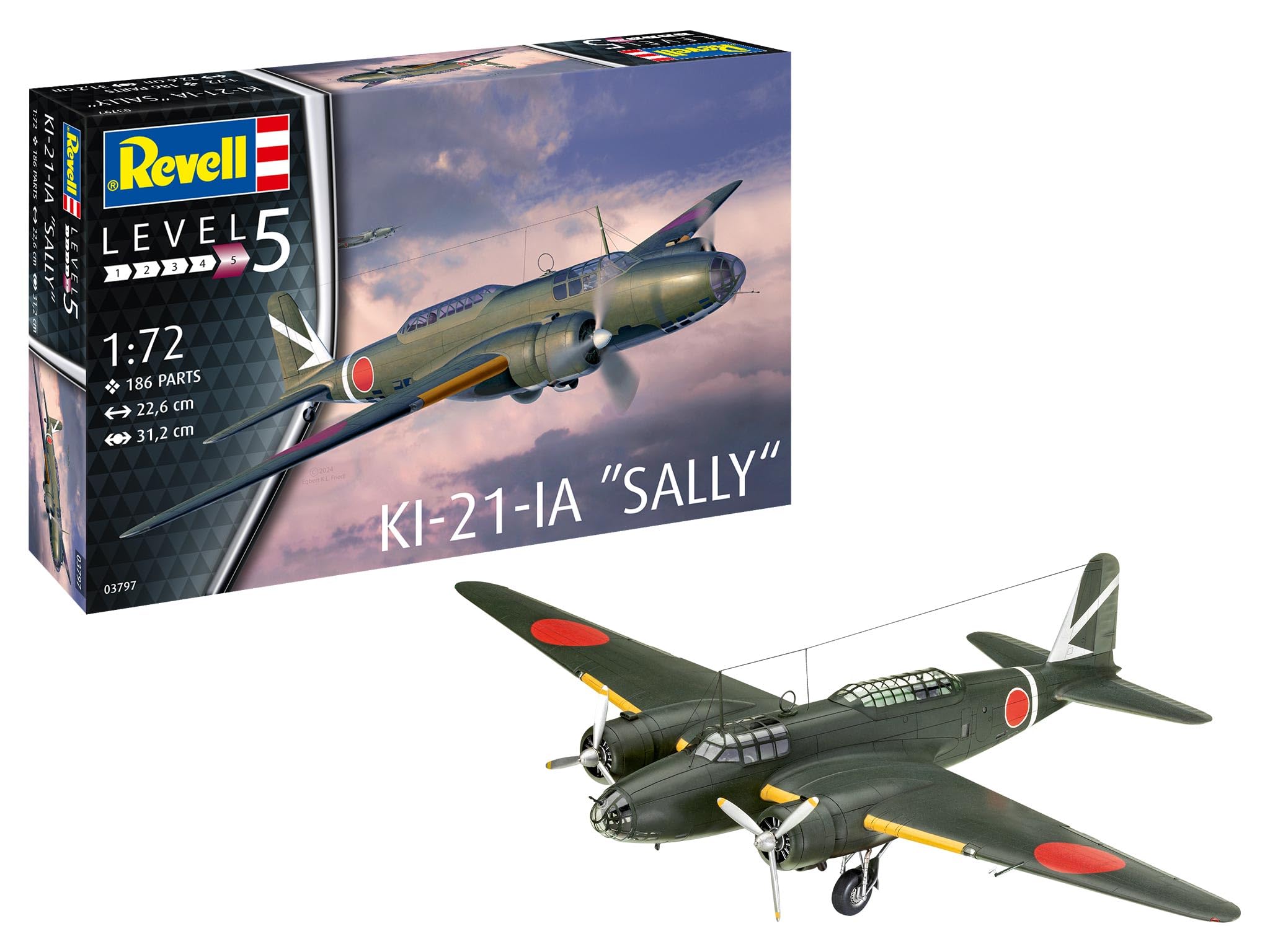 Revell 03797 Ki-21-la Sally - Modellino in plastica non costruita/non verniciata, in scala 1:72, modellato