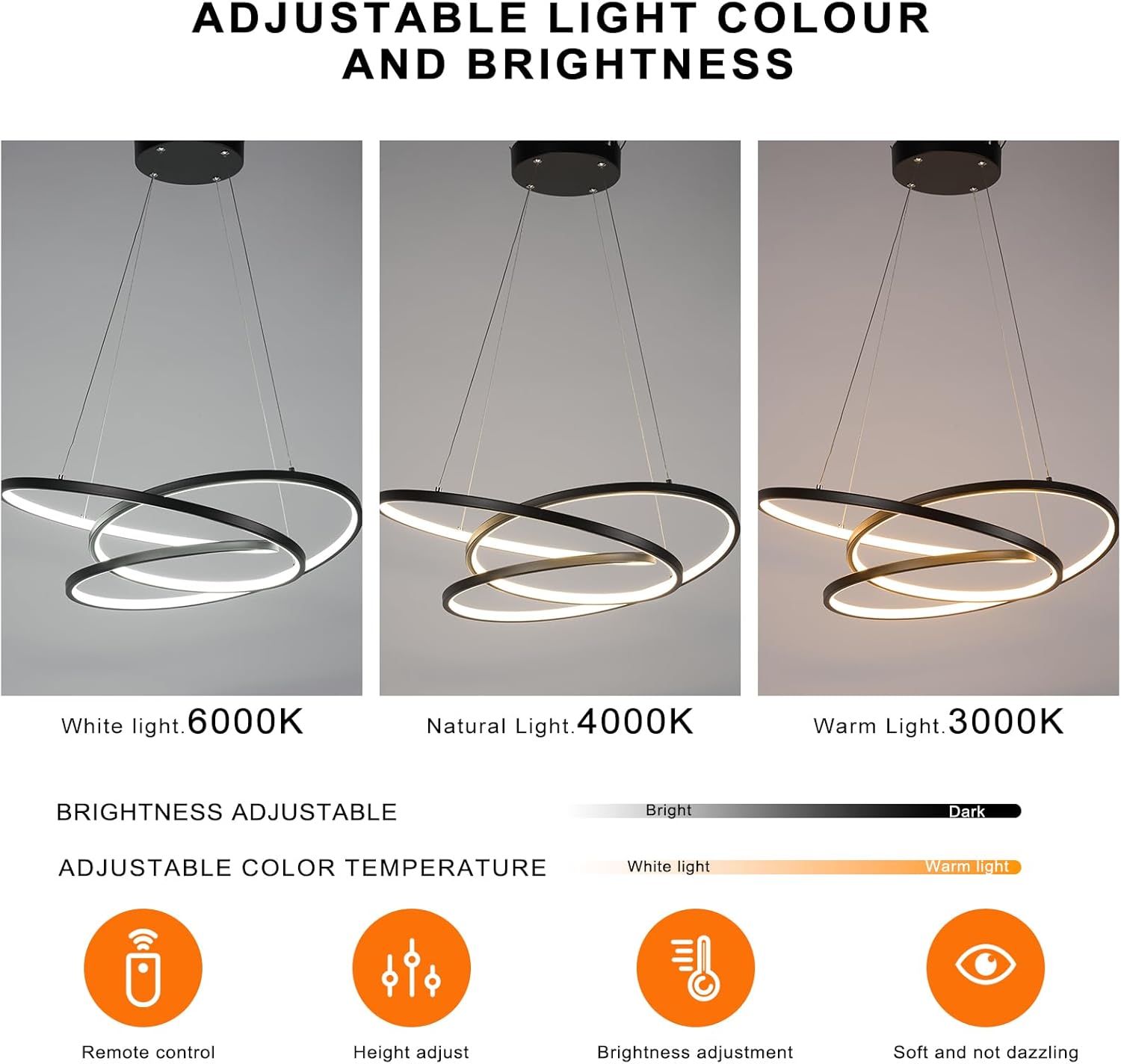 Eoodis Lampada a Sospensione Moderna Dimmerabile, Nera - immagine 4