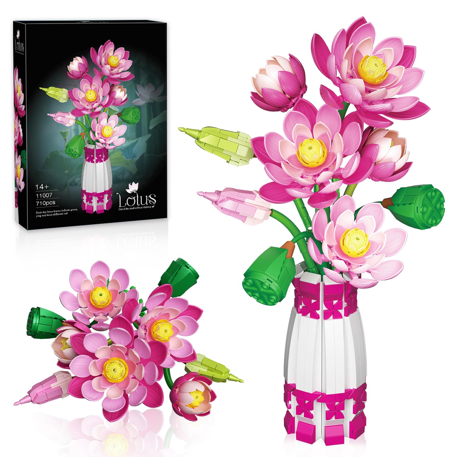Set Costruzione Botanica Fiori di Loto con Vaso, 710 Pz