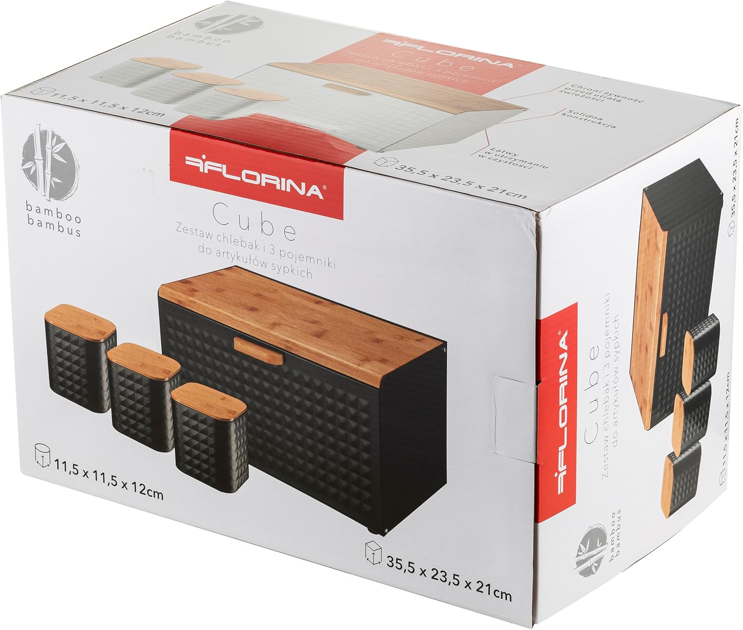 Florina Porta Pane con Set 3 Barattoli CUBE, Nero - immagine 9