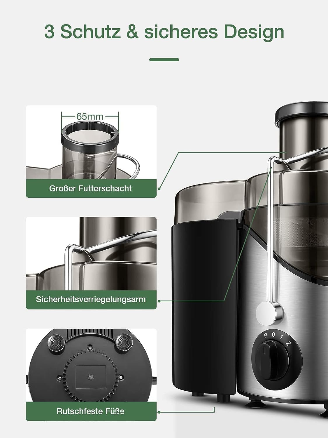 Juilist Centrifuga Frutta e Verdura 400W, Argento - immagine 4