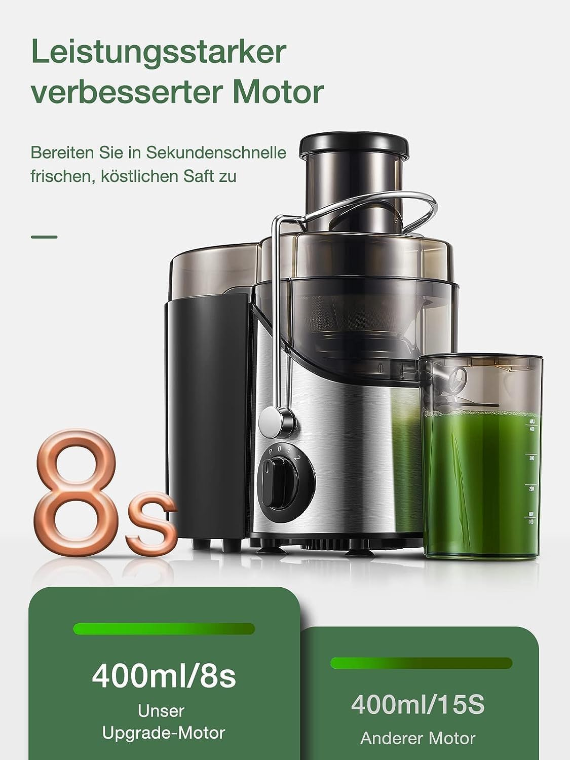 Juilist Centrifuga Frutta e Verdura 400W, Argento - immagine 6