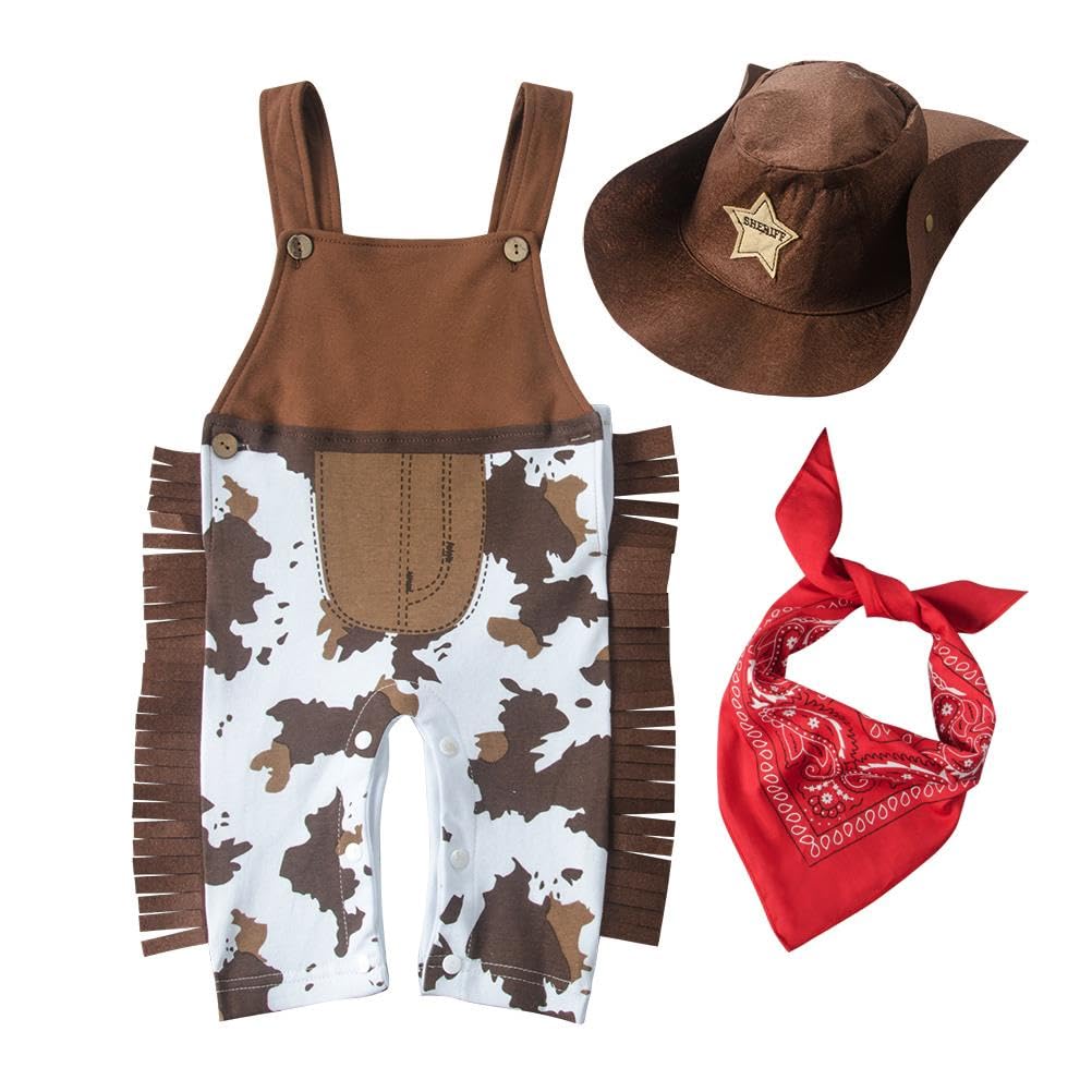 Lito Angels Vestito Costume Set da Cowboy con Bandana Rossa e Cappello per Bimbo e Bambino, Marrone