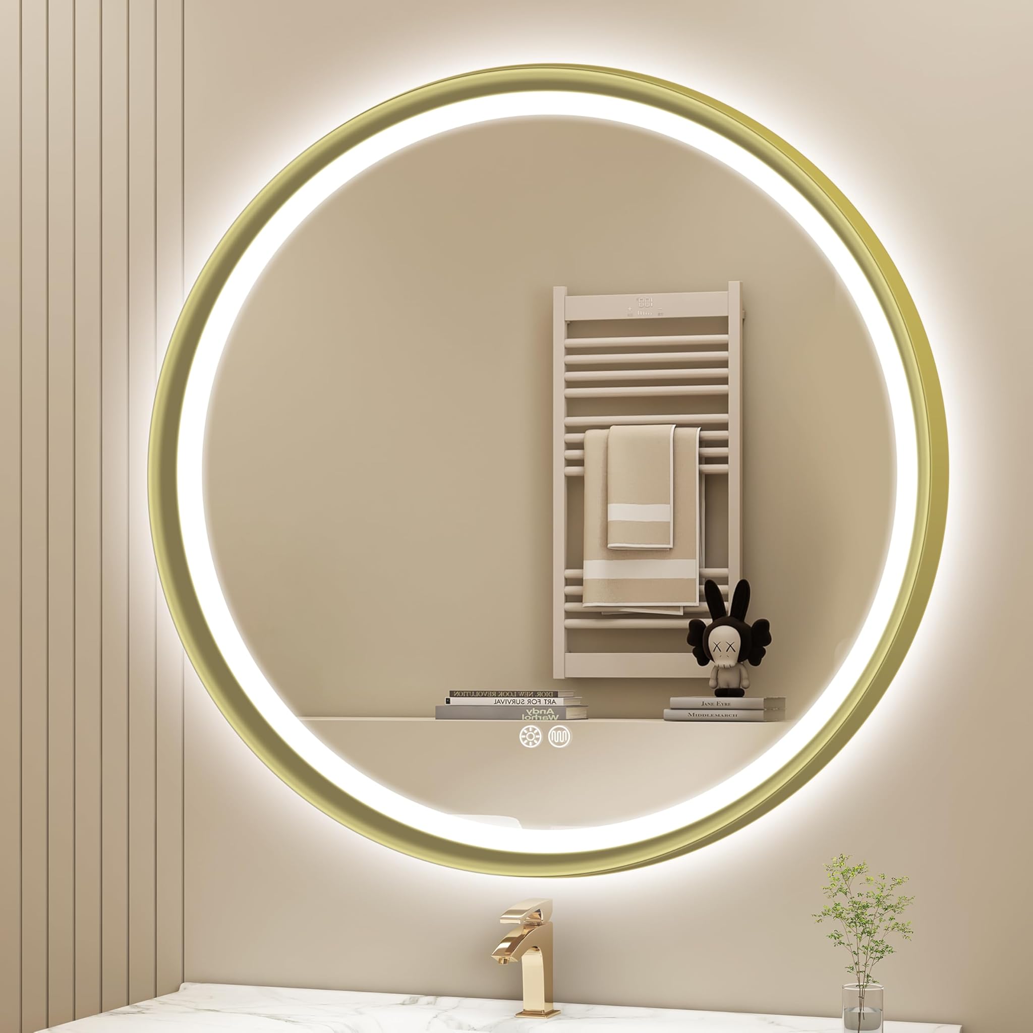 S'bagno Specchio Bagno con Luce Rotondo 80 cm, Dorato