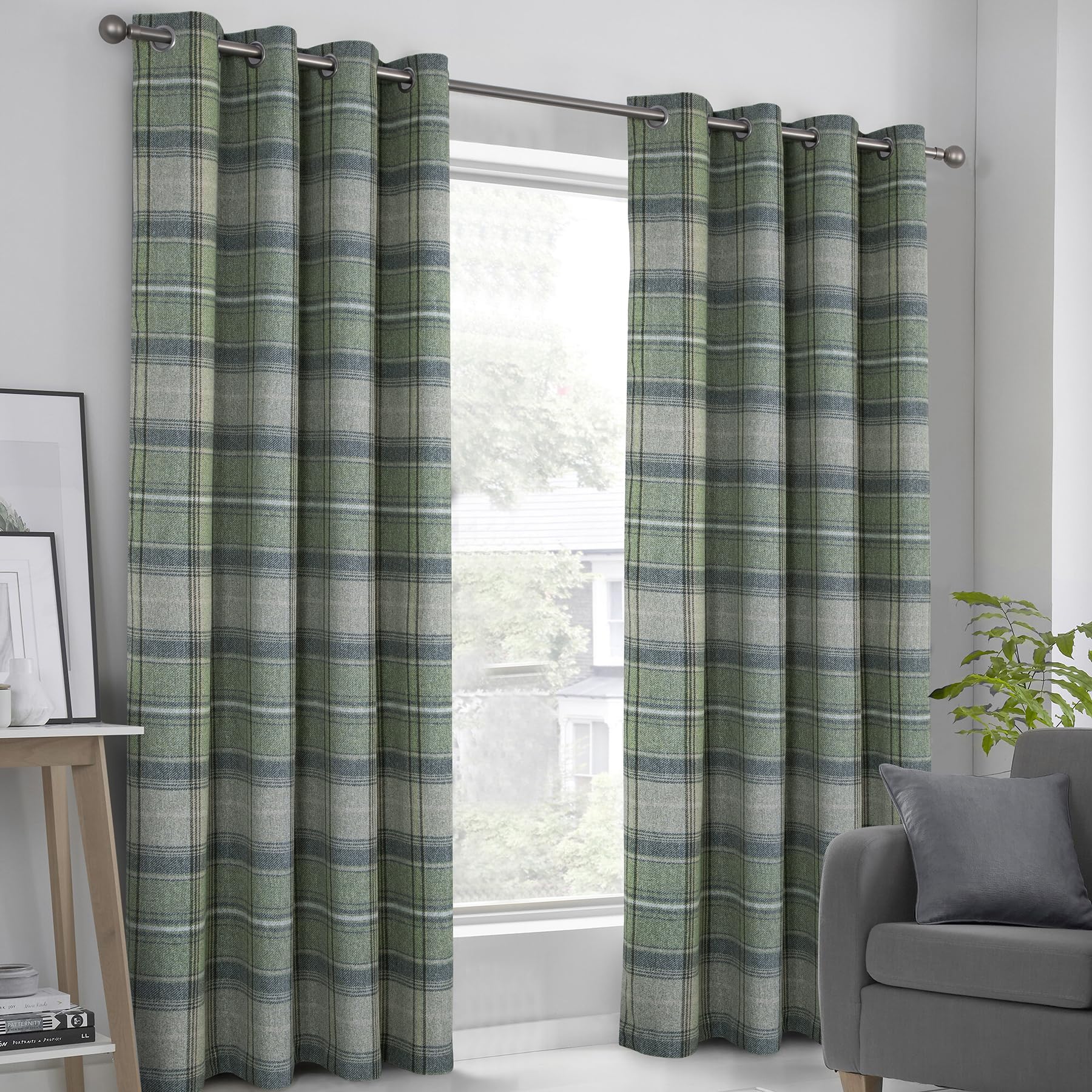 Always4u Tende Oscuranti 100% con Occhielli, Grigio e Verde