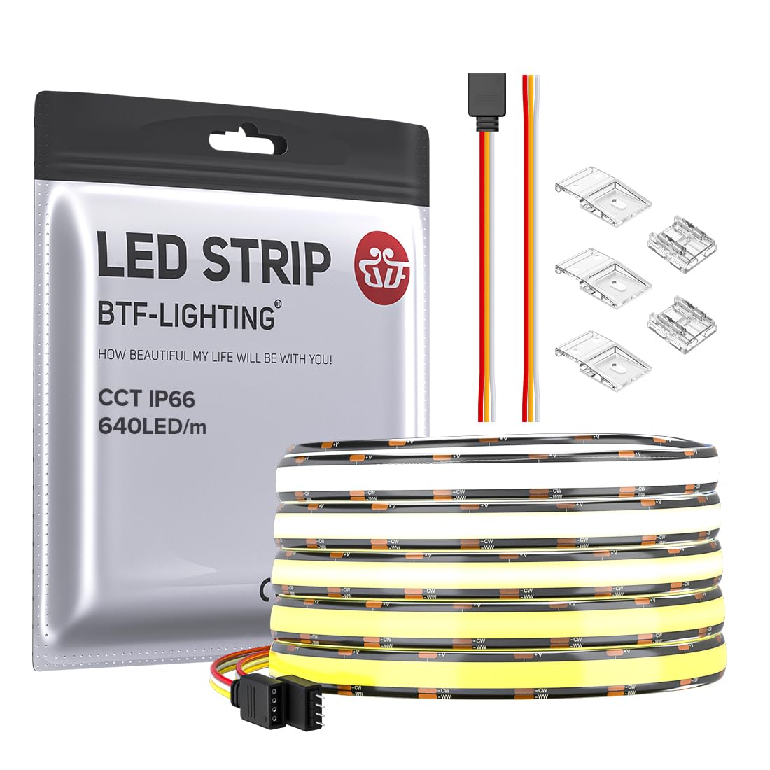 Btf-lighting FCOB COB CCT Striscia LED DC24V 5M