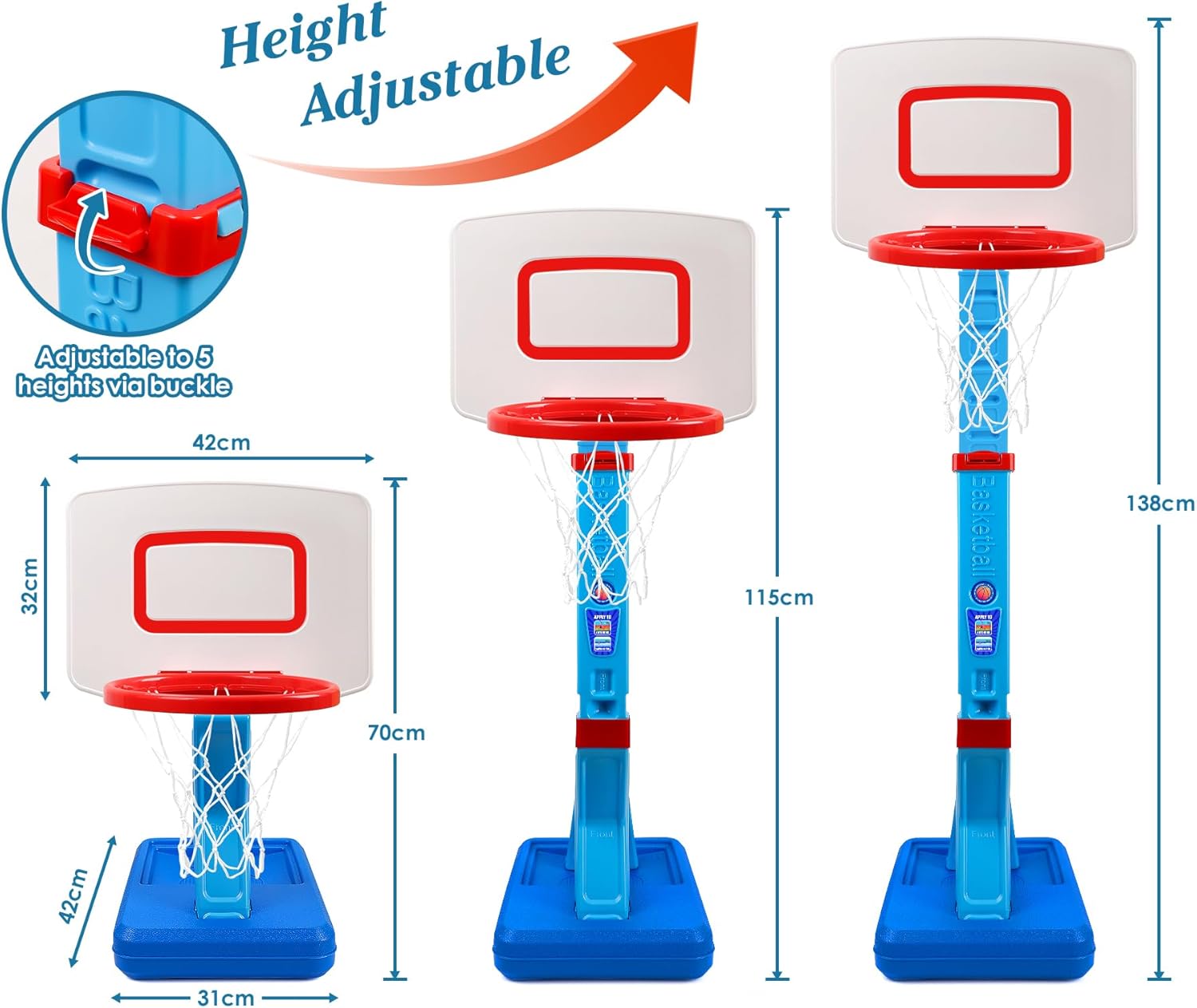 Canestro Basket Bambini Altezza Regolabile 70-138cm - immagine 2