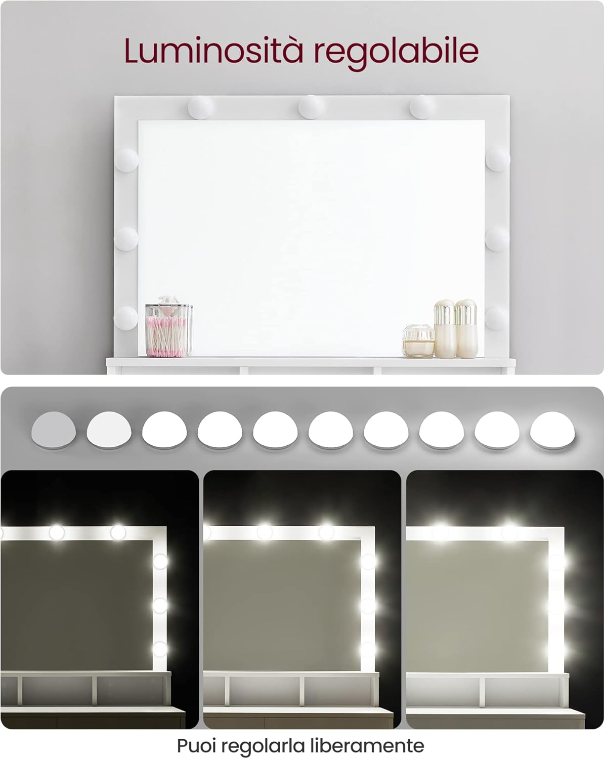 Vasagle Tavolo Toeletta con Specchio e Luce LED - immagine 3