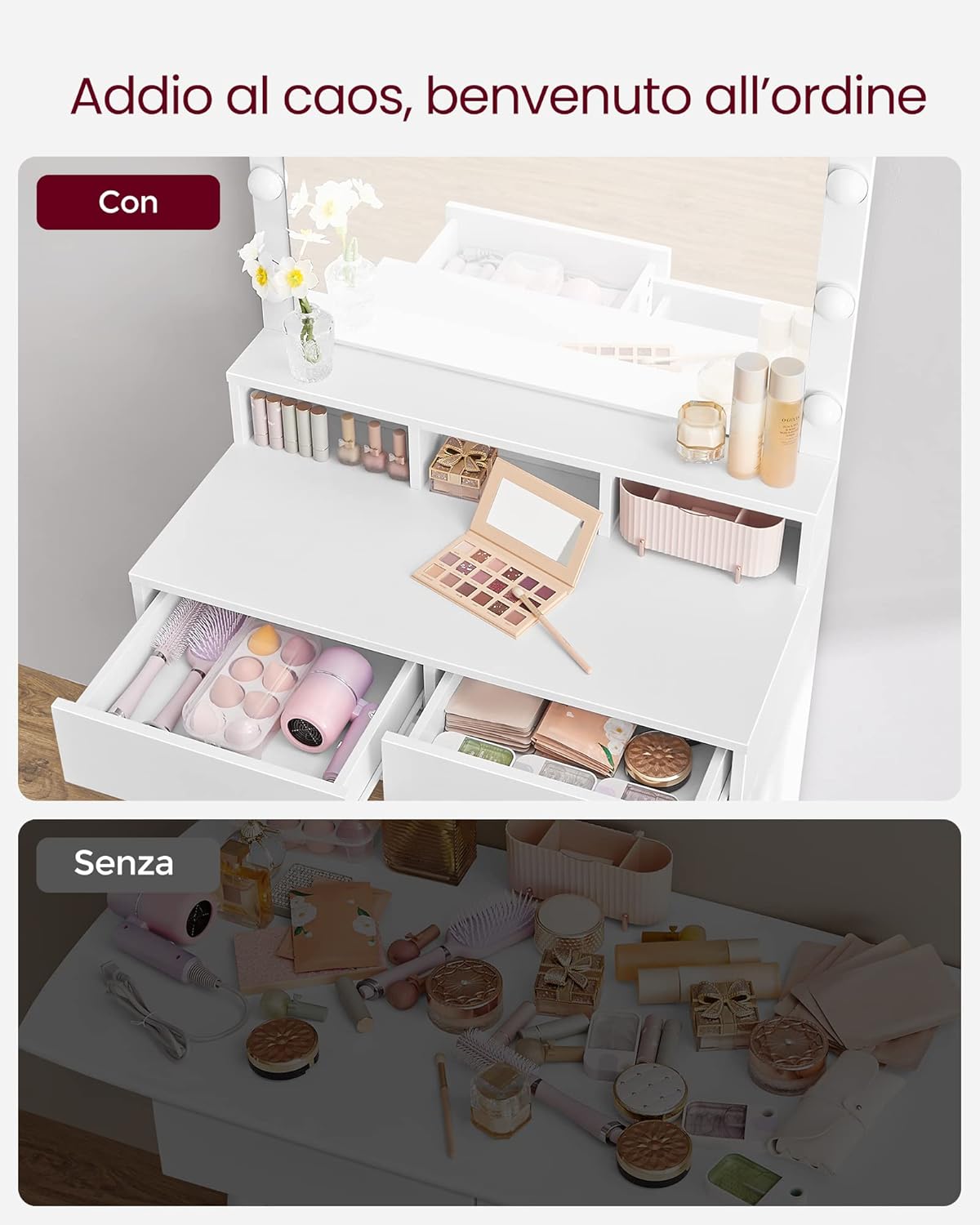 Vasagle Tavolo Toeletta con Specchio e Luce LED - immagine 5