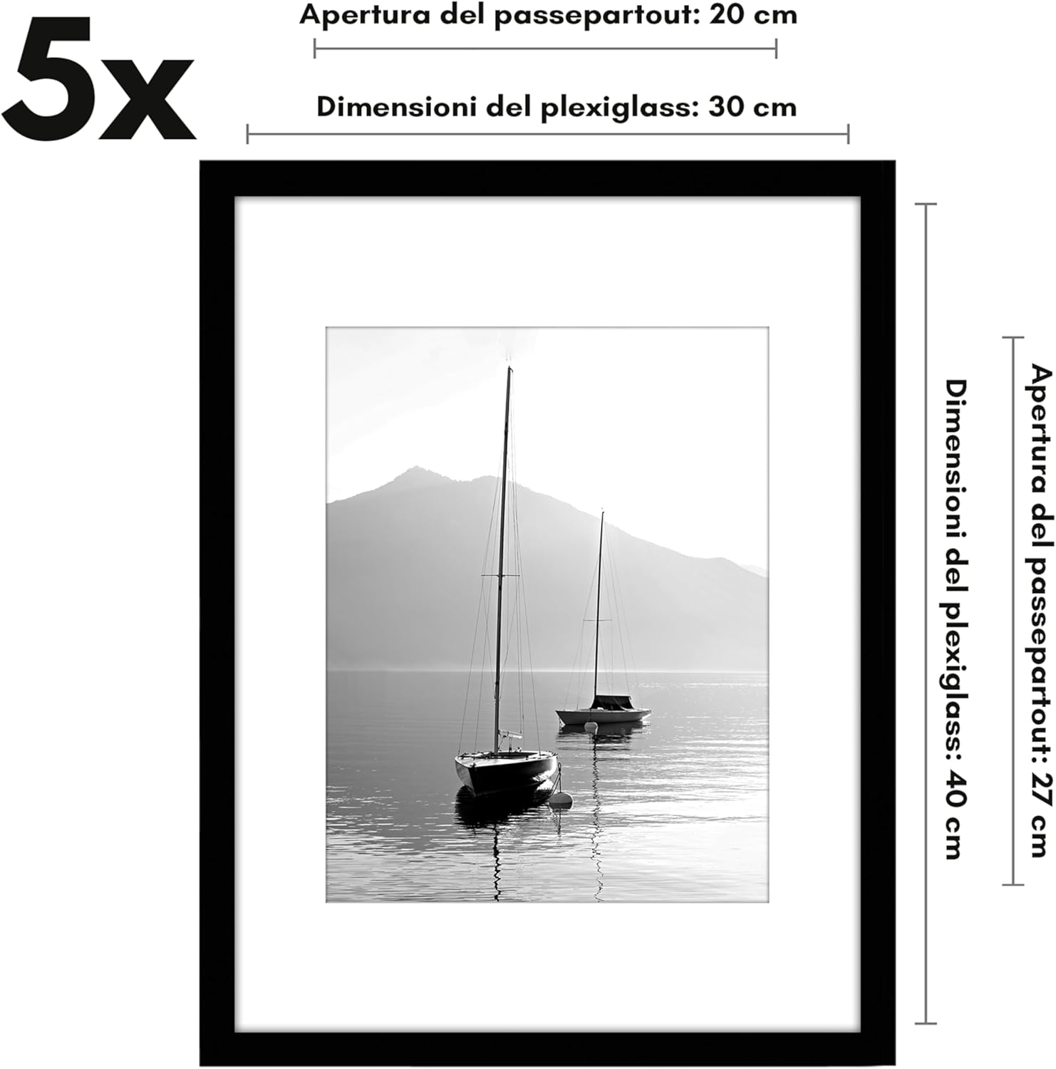 Americanflat Cornice per Foto 30x40 cm Nera - Set 5 pz - immagine 2