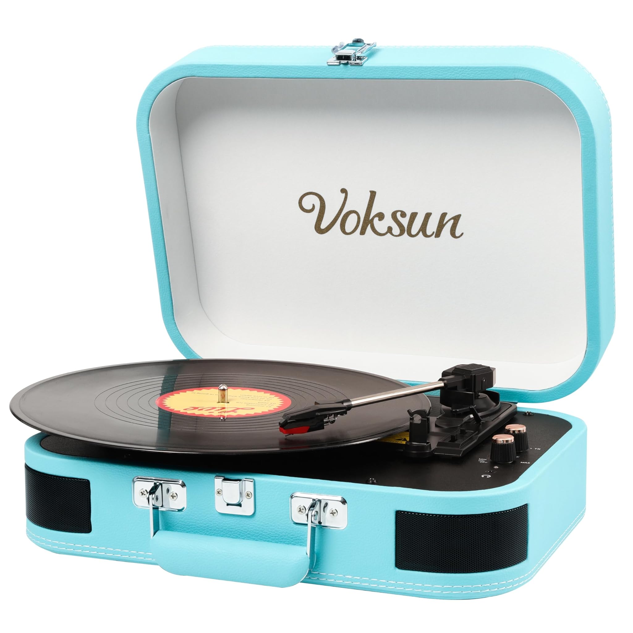 Voksun Giradischi Portatile Vintage con Bluetooth, Blu