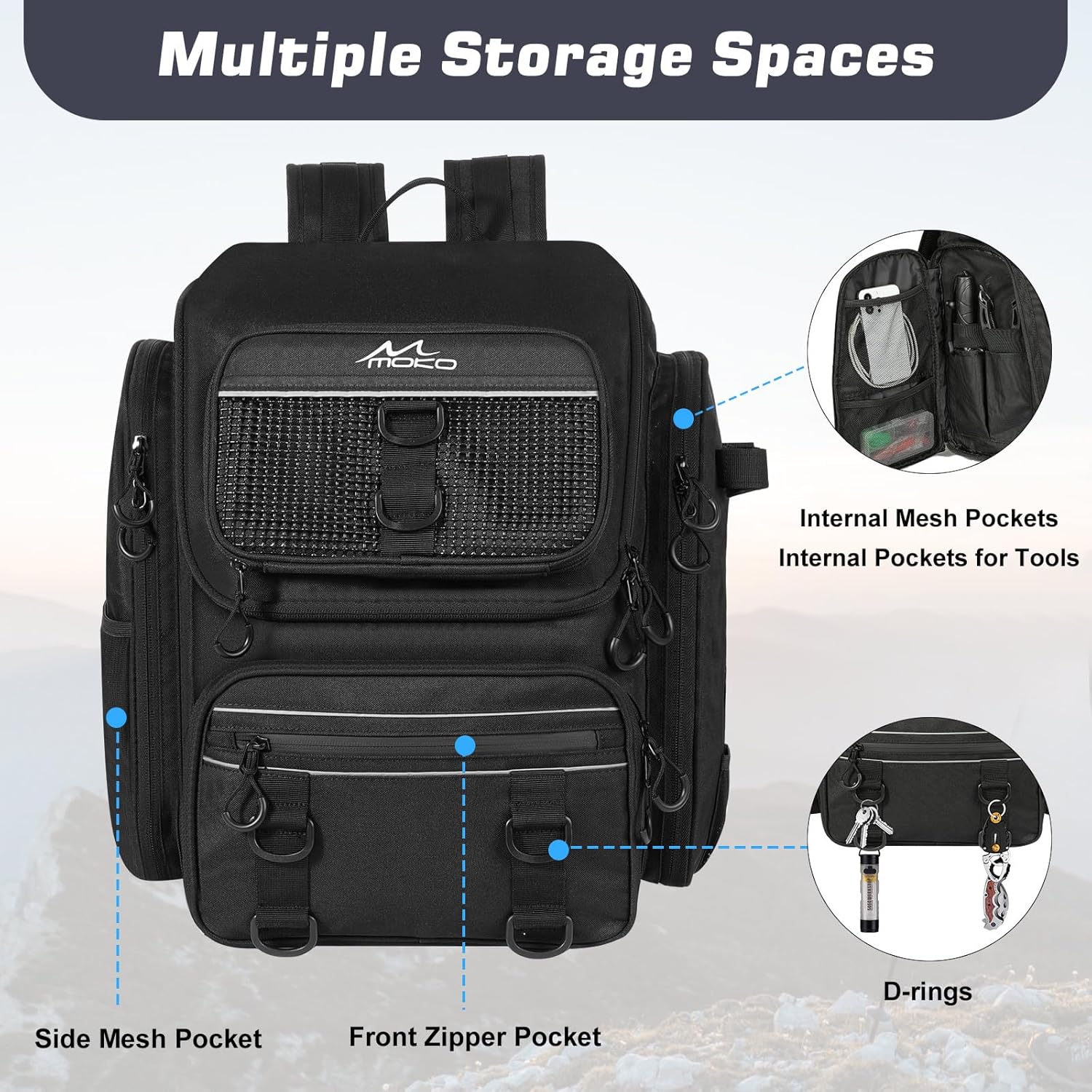 MoKo Zaino da Pesca Grande 40L, Nero - immagine 4